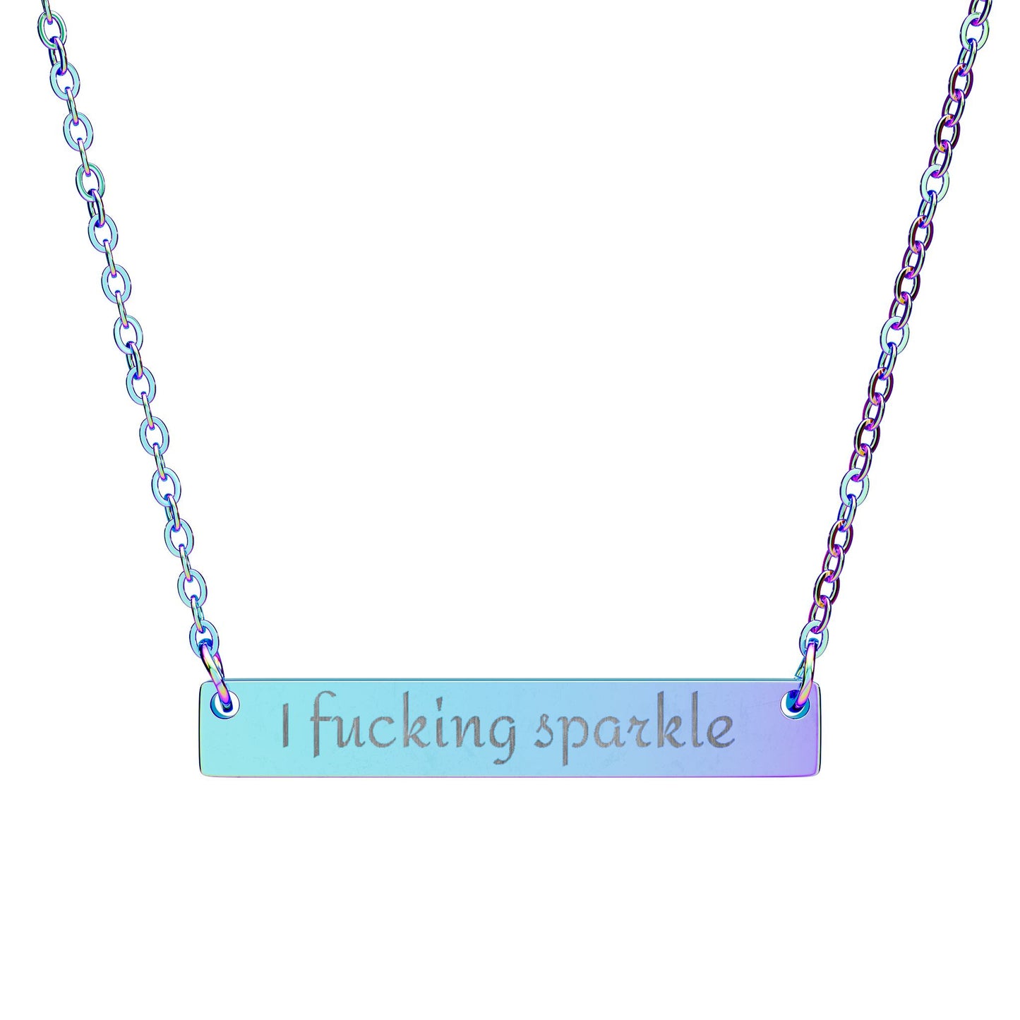 I f*cking sparkle Horizontal Bar Necklace | Engraved Nameplate, Silver or Black