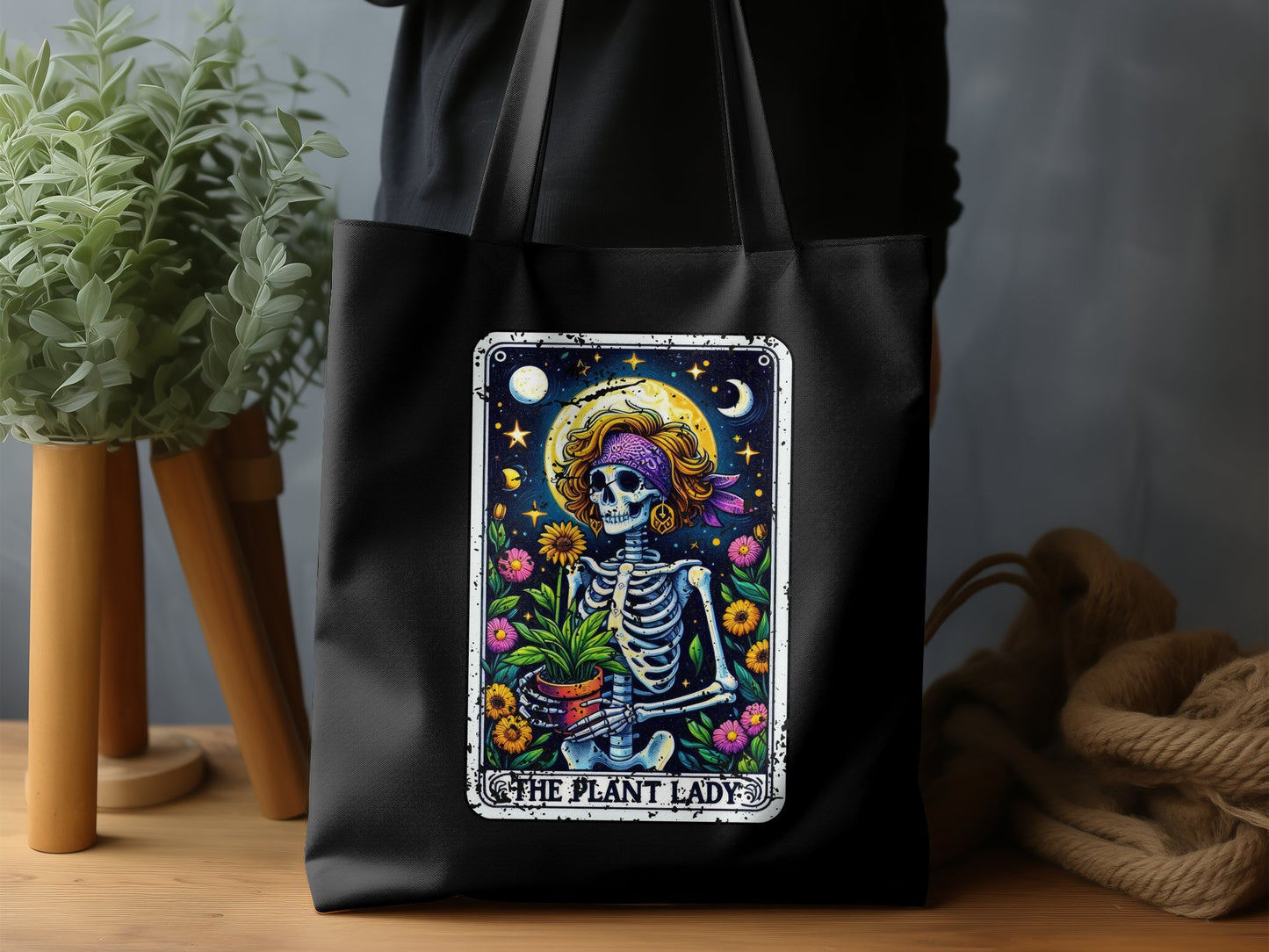 Celestial Skeleton Lady With Flowers Design Tote Bag product type