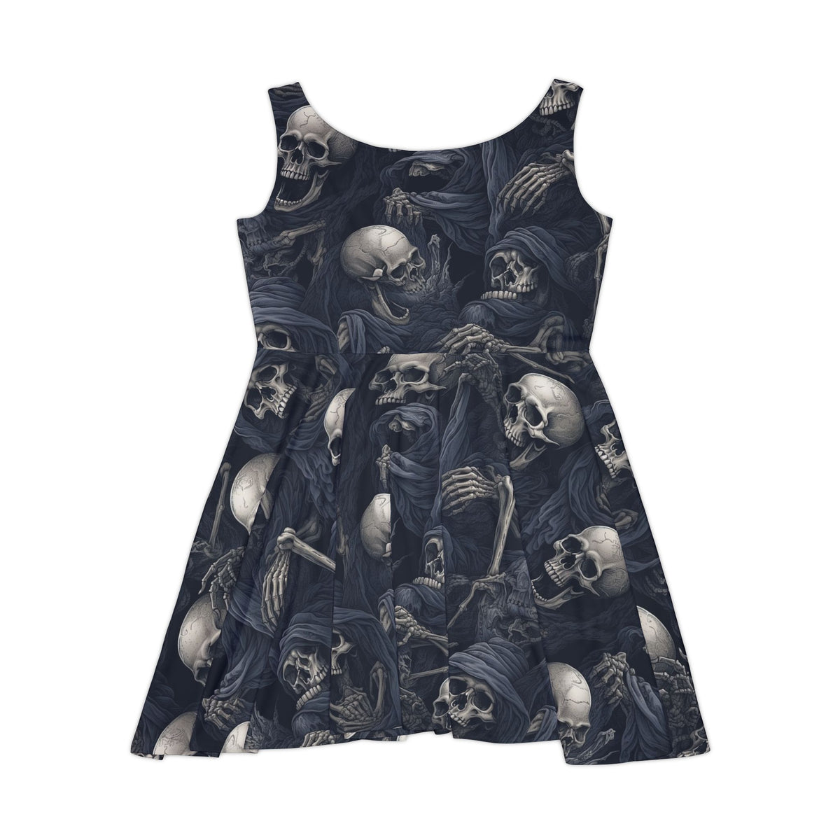 Skulls and Grim Reapers Skater Dress | Dark Gothic Skeleton All-Over Print