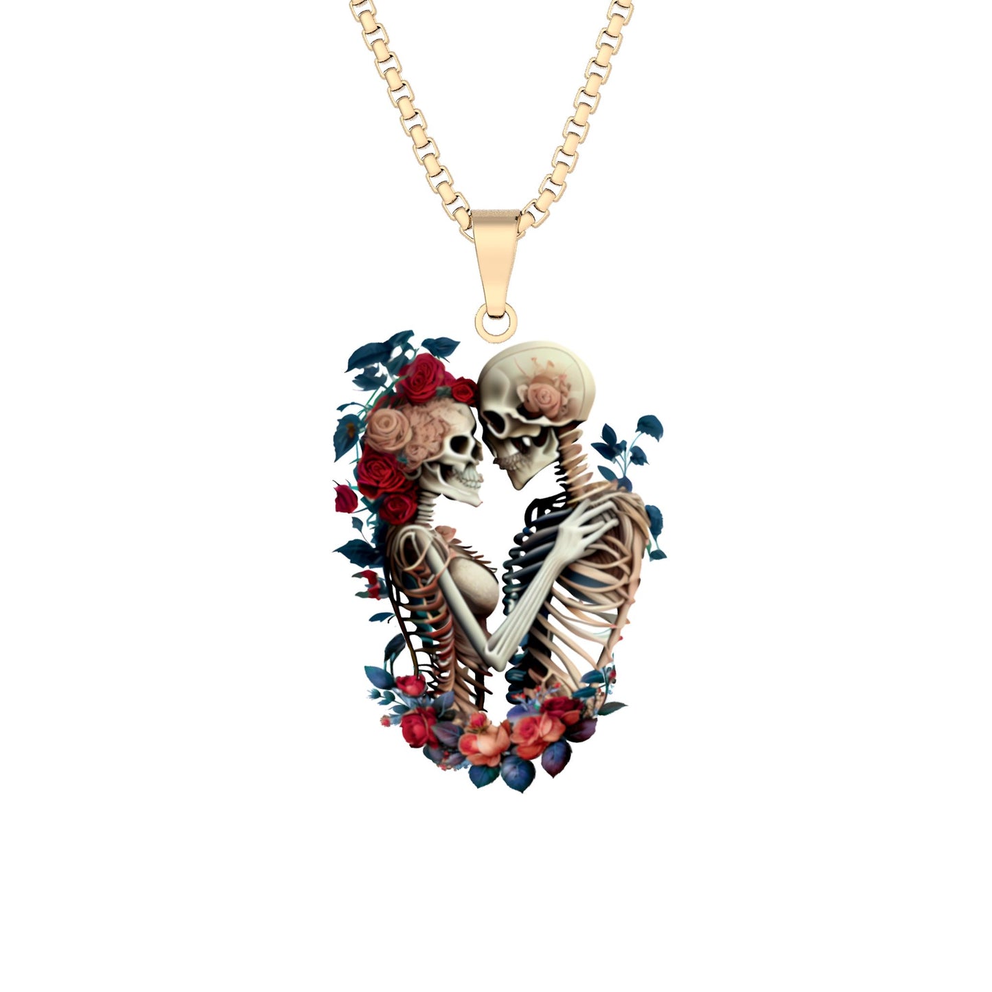 Skeleton Couple Photo Pendant | Personalized Gothic Romance Necklace, Day of the Dead Gift