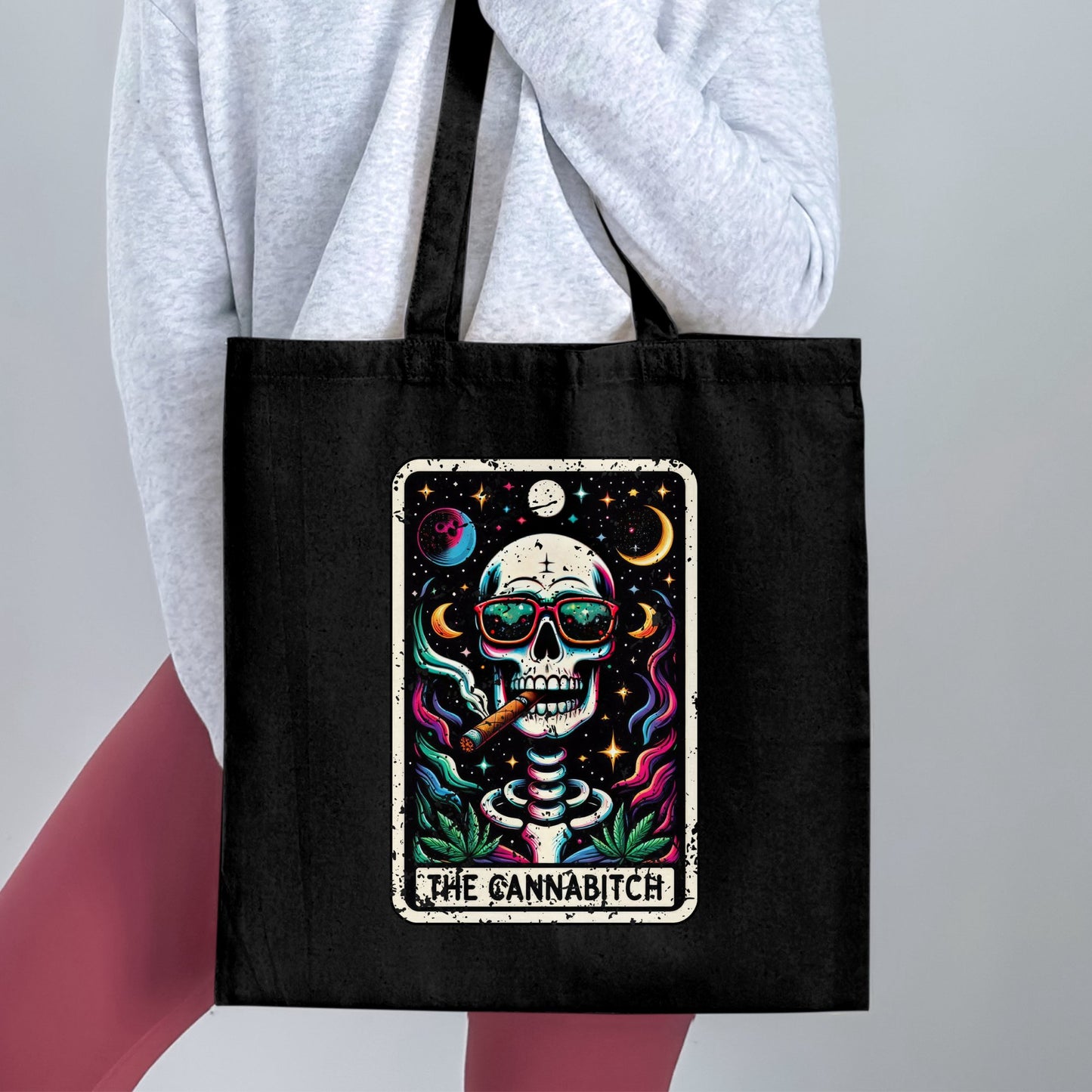 Unique Skull Art Tote Bag with The Cannabitch print product type
