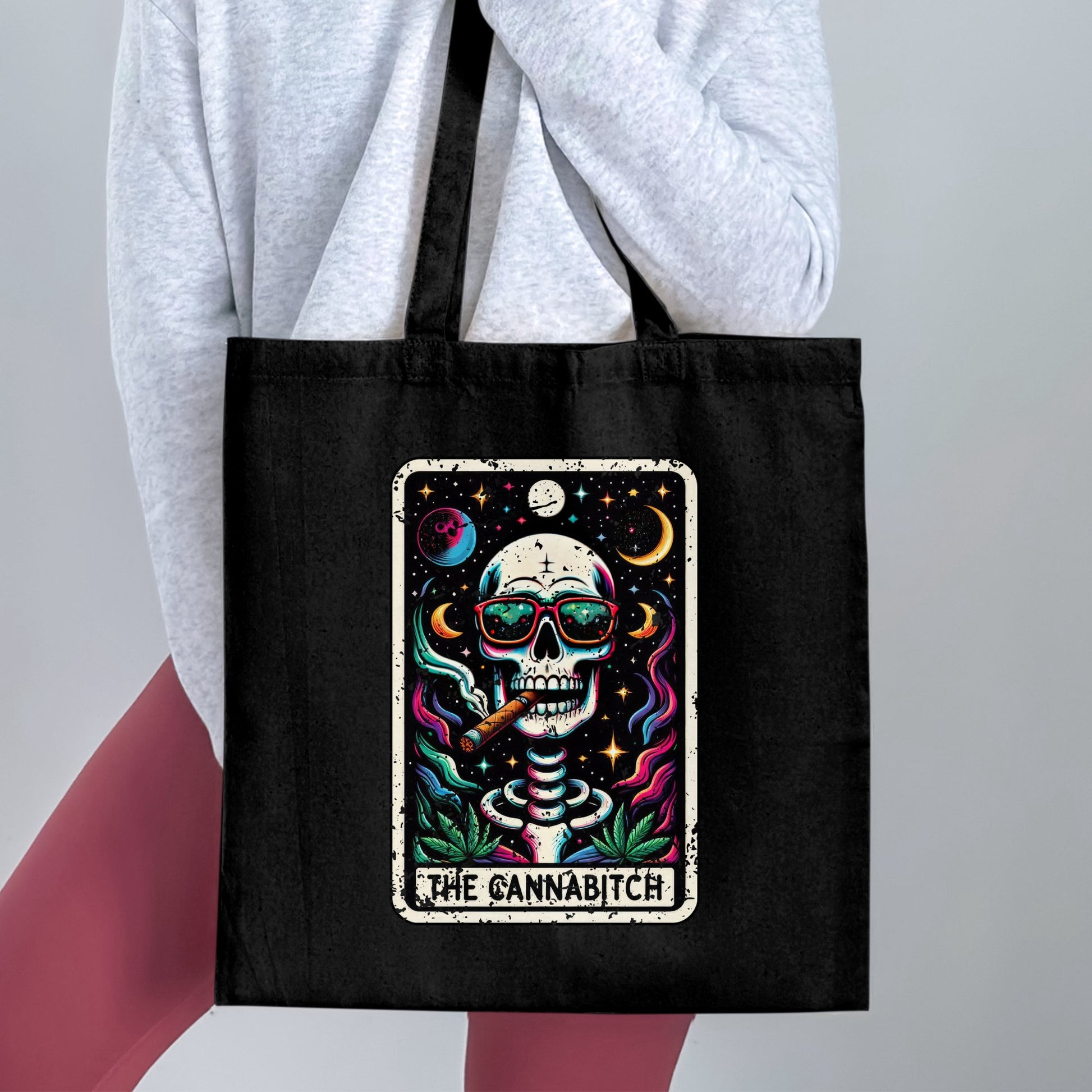 Unique Skull Art Tote Bag with The Cannabitch print product type