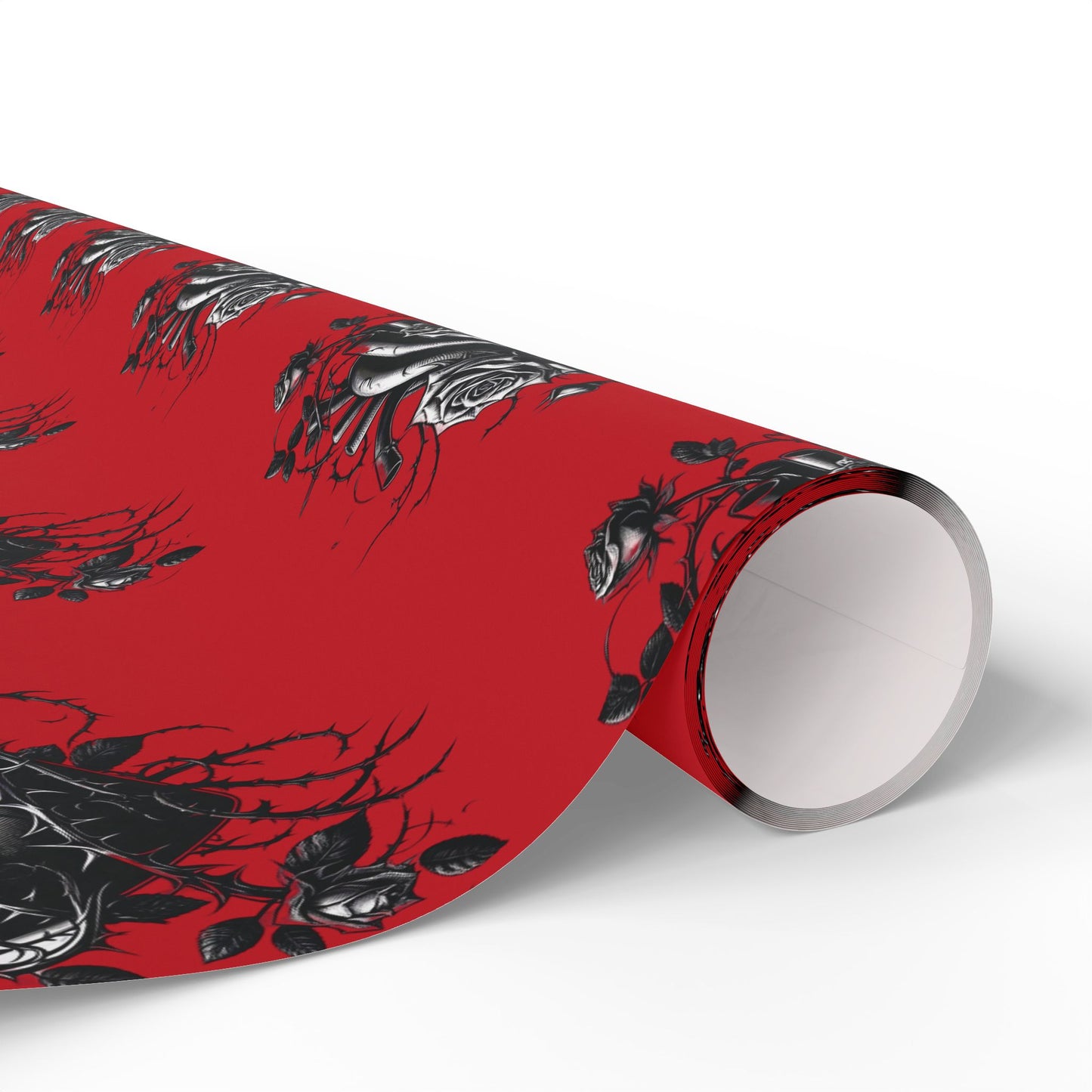 Skull & Roses Red Wrapping Paper Roll — Gothic Holiday Gift Wrap