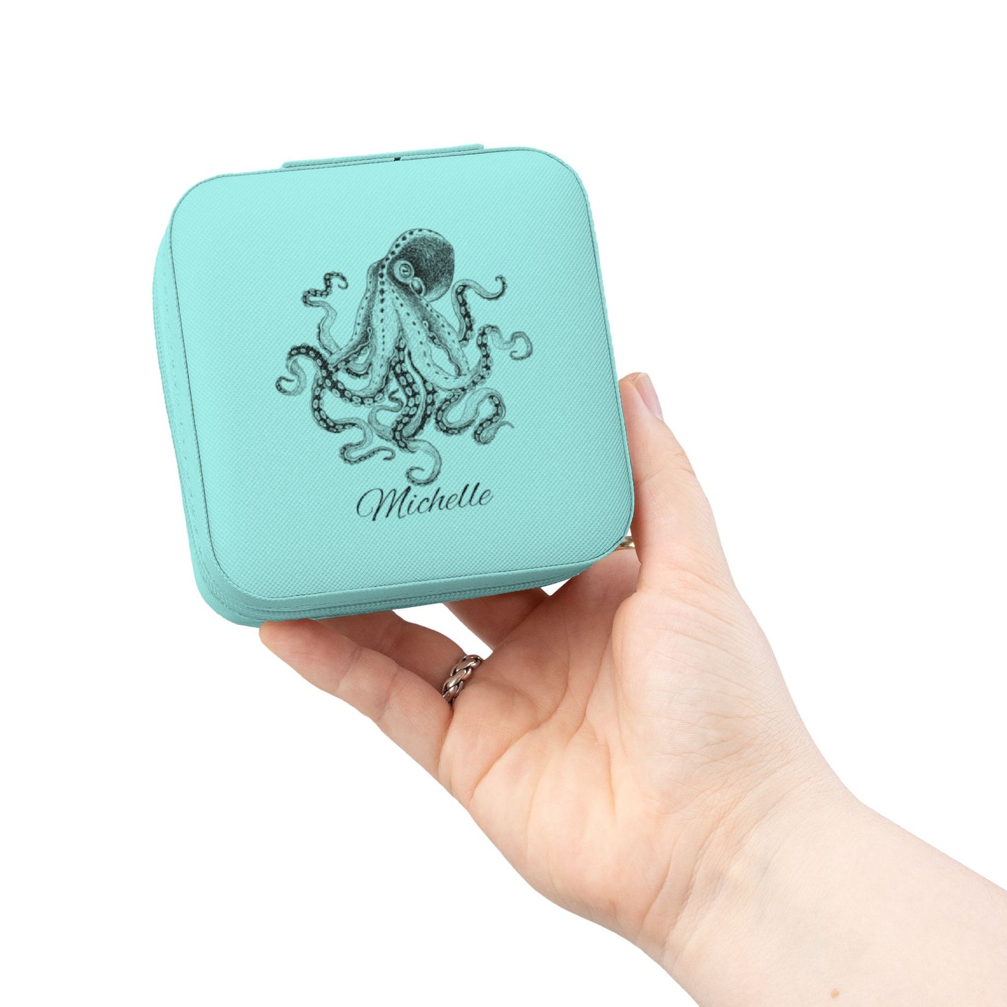 Octopus Illustration Jewelry Travel Case | Personalized Name Option