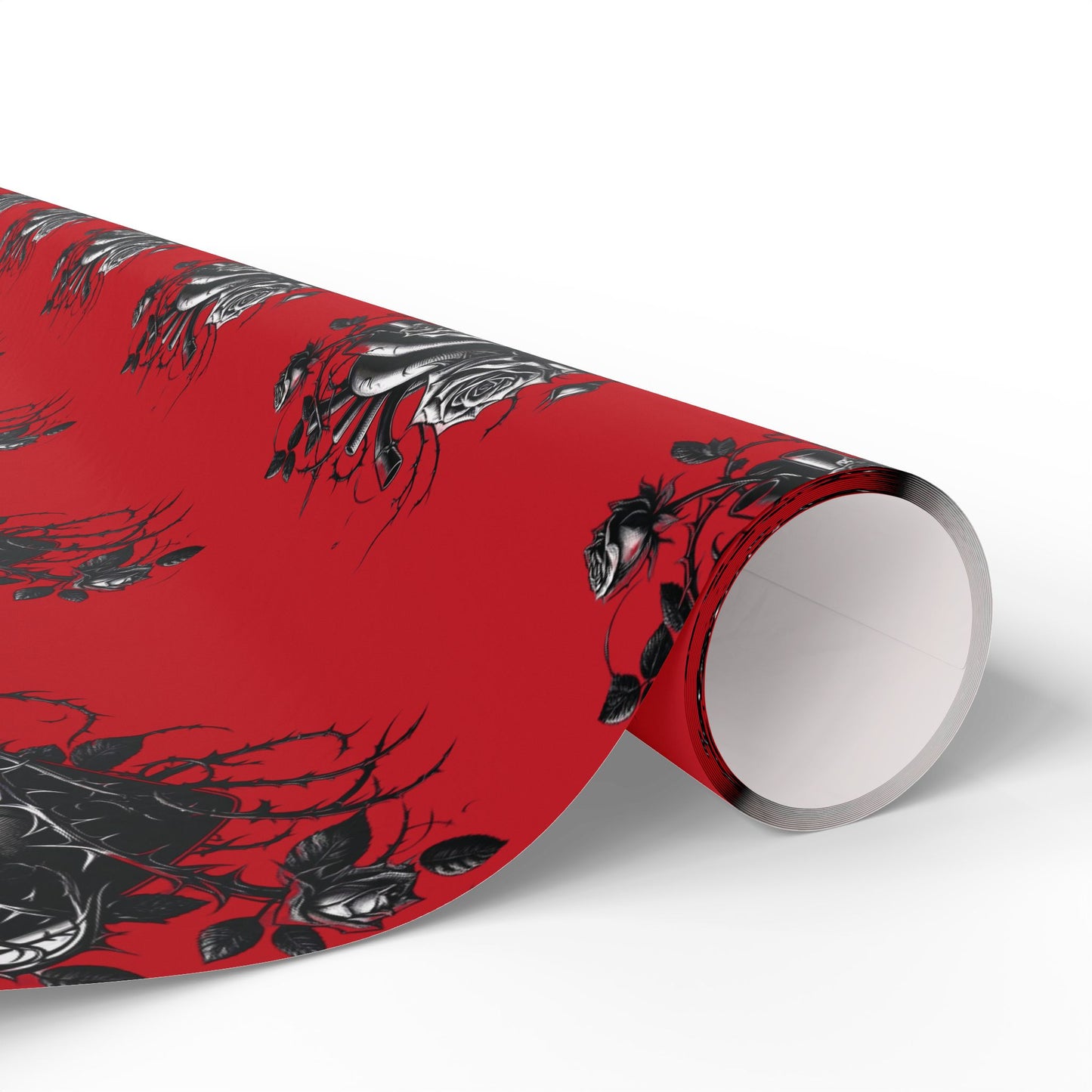 Skull & Roses Red Wrapping Paper Roll — Gothic Holiday Gift Wrap