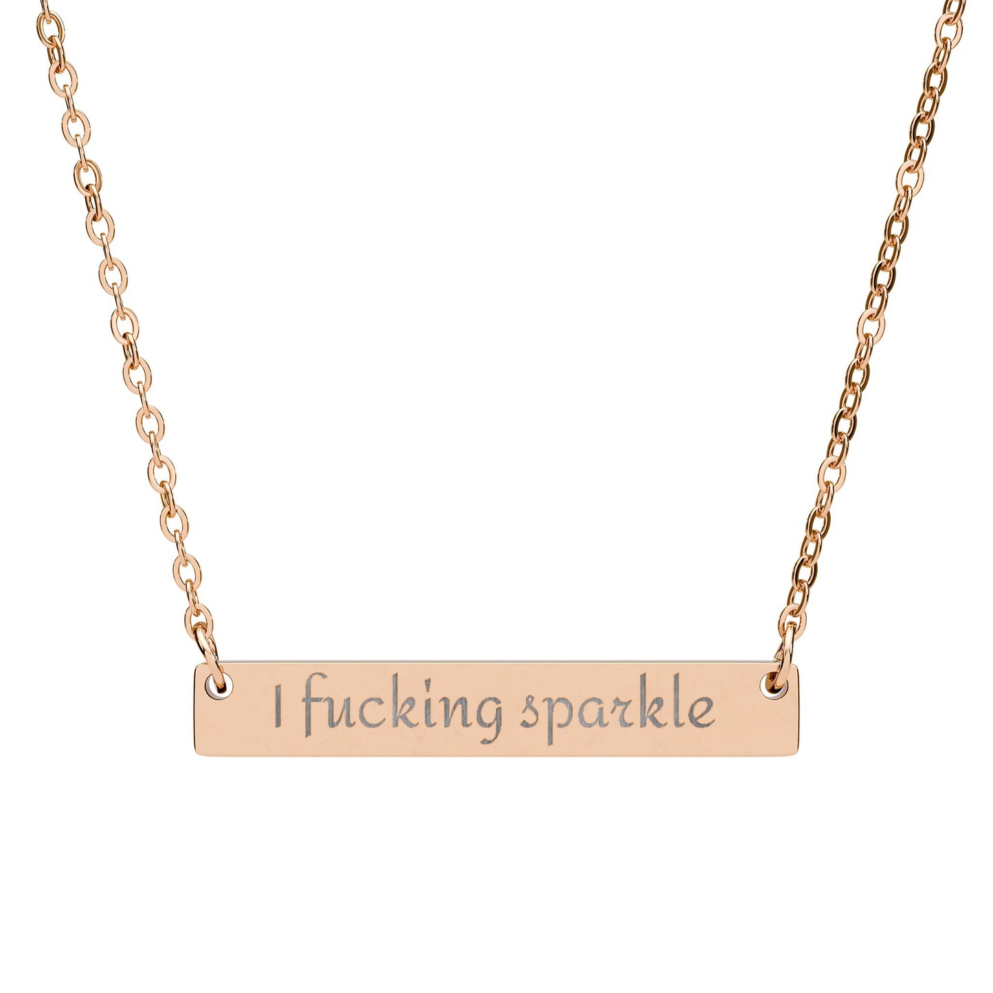 I f*cking sparkle Horizontal Bar Necklace | Engraved Nameplate, Silver or Black