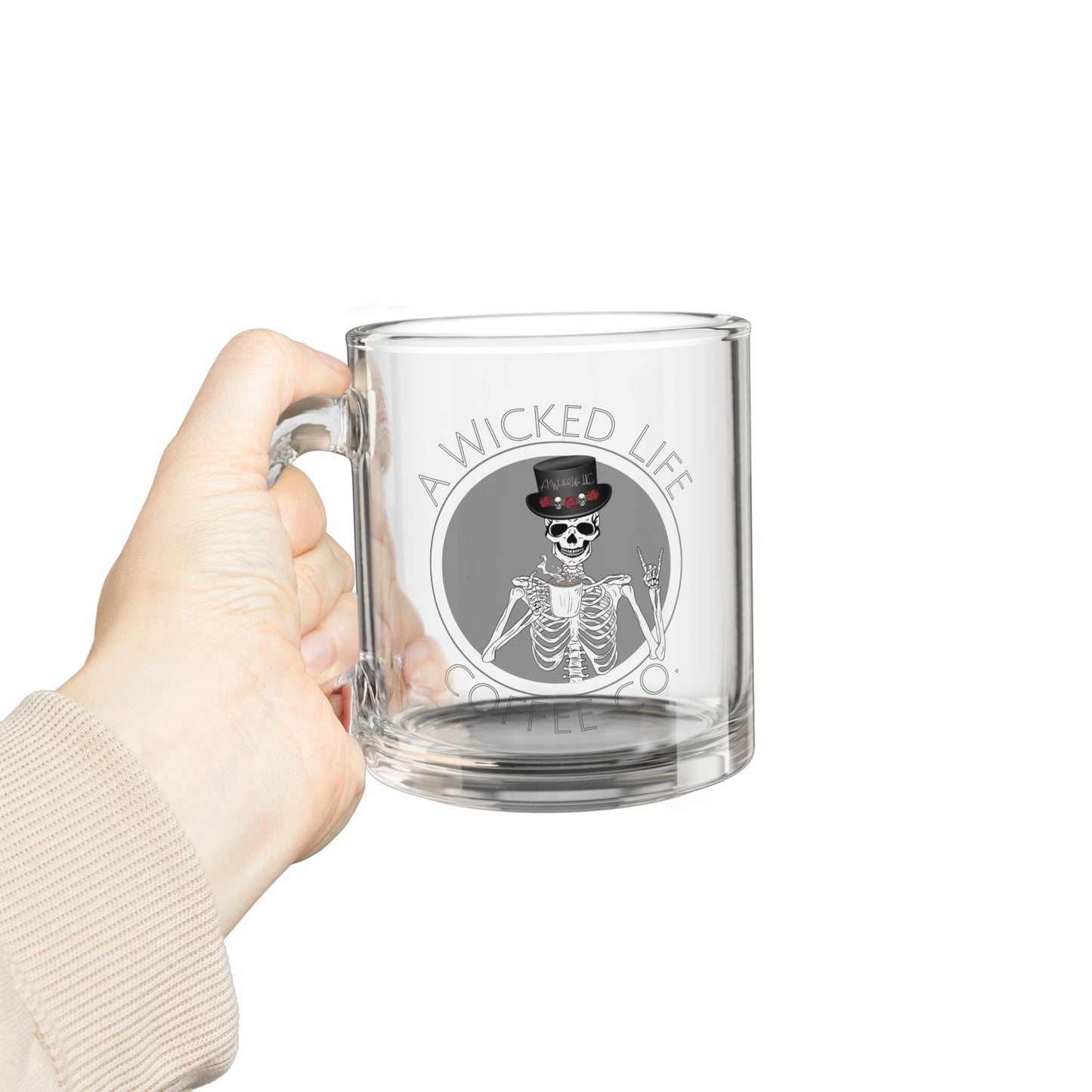 Skeleton Glass Coffee Mug - A Wicked Life Logo