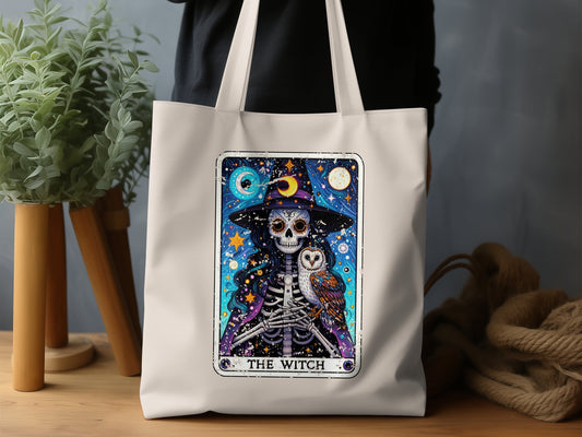 Artistic Skeleton Witch Design Halloween Tote Bag Product