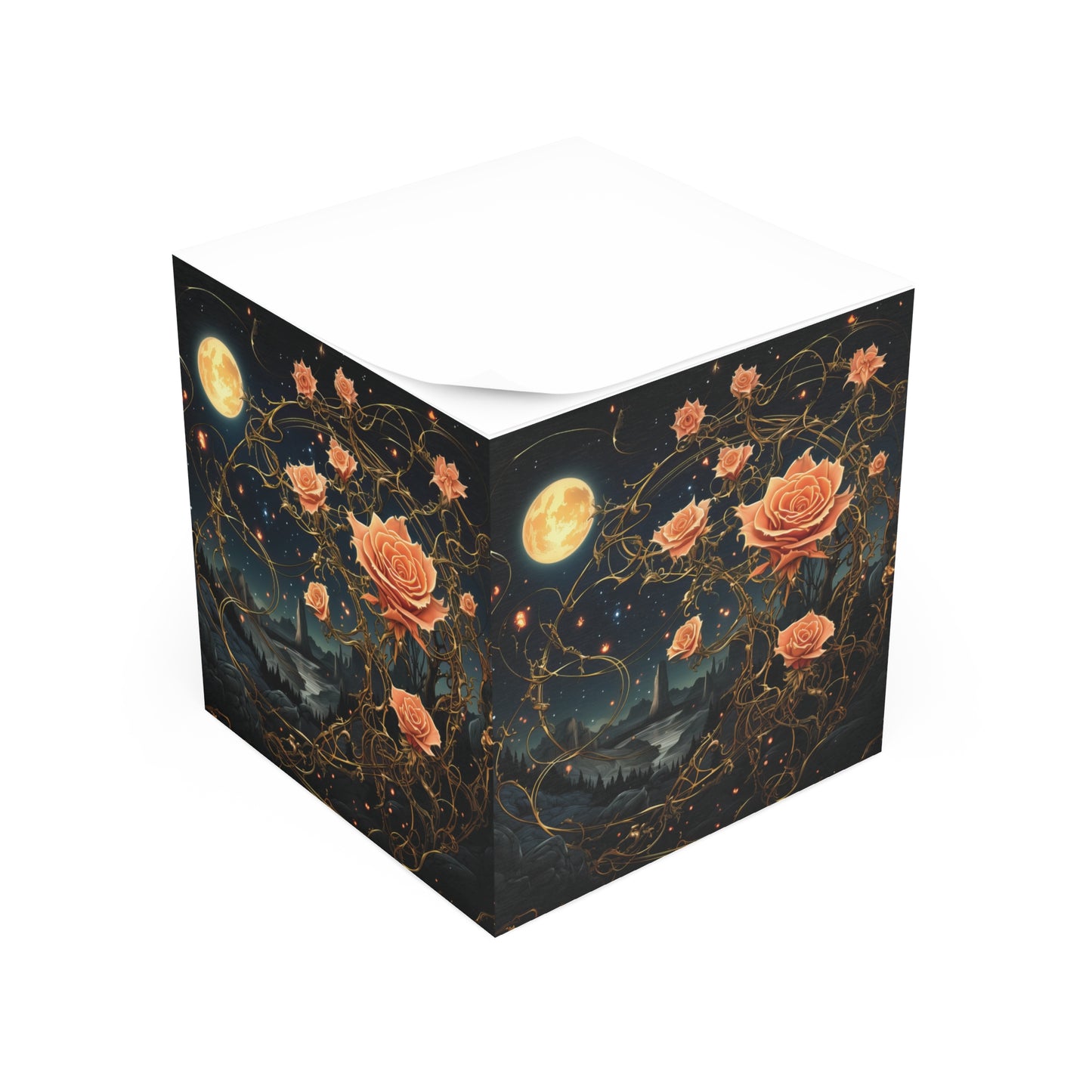 Decorative box with floral design and moon on a white background