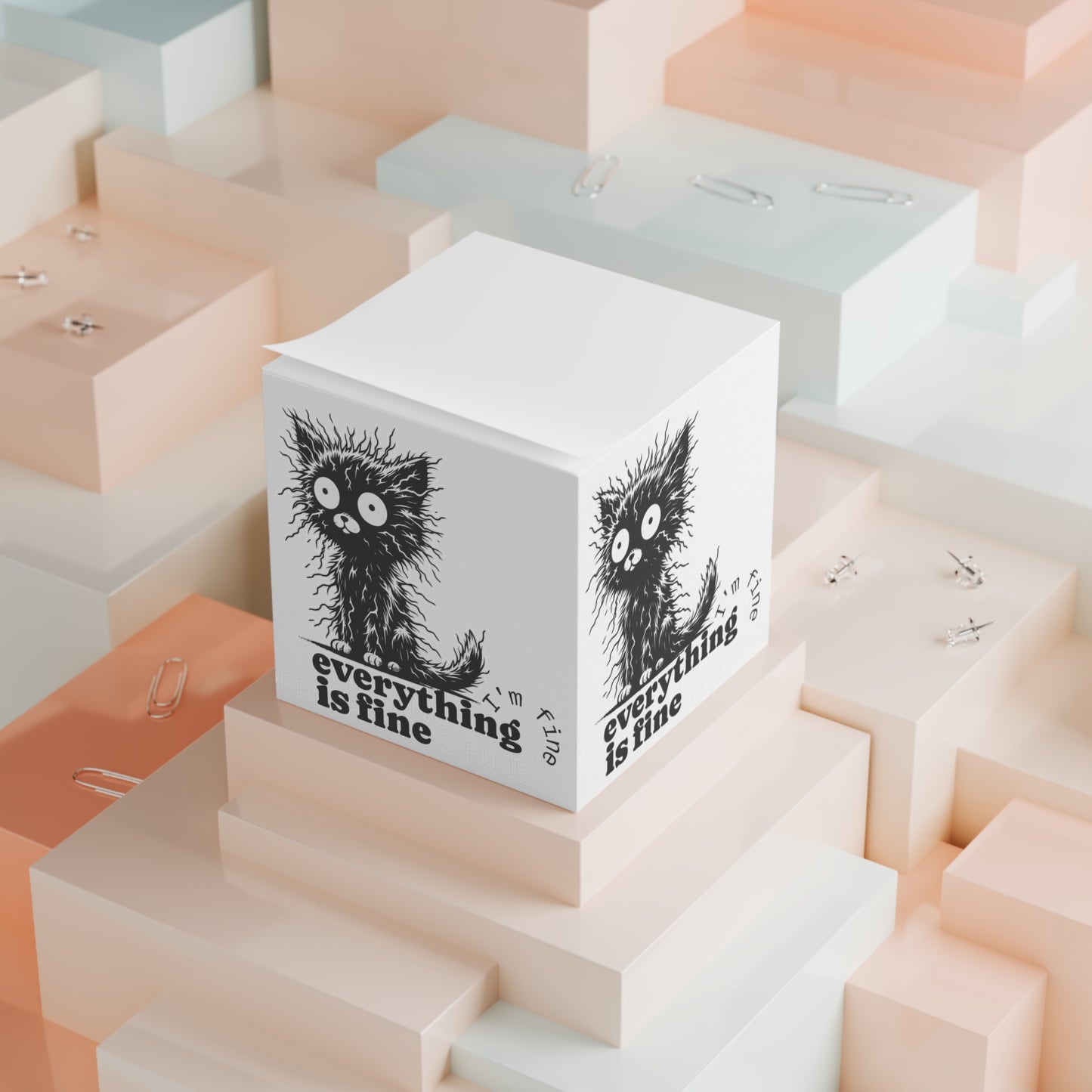 Cute Cat Note Cube - Everything is Fine
