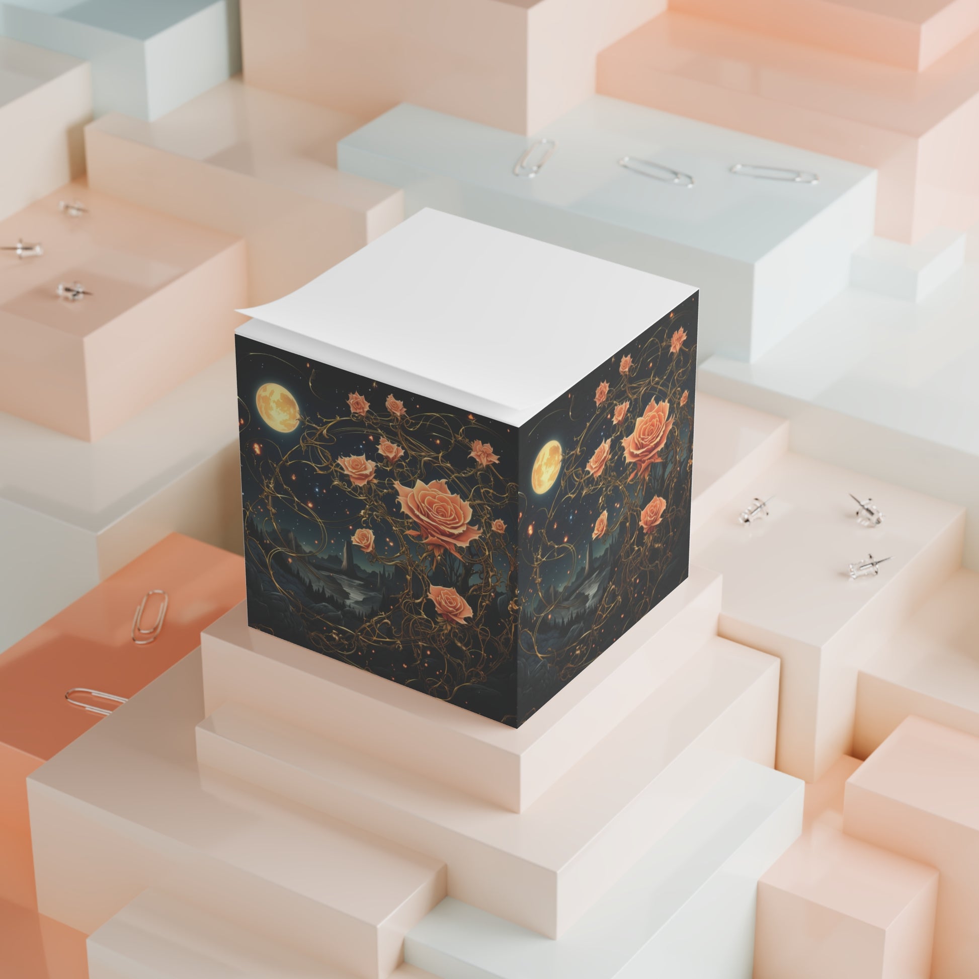 Decorative box with floral design on a geometric background