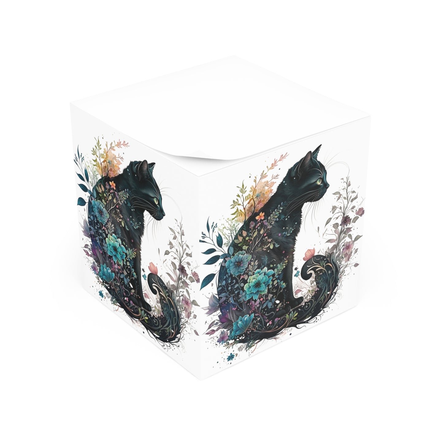 Floral Cat Note Cube, Perfect for Cat Lovers Gifts, Stationery, Home Decor, Office, Journaling, Desk Organization
