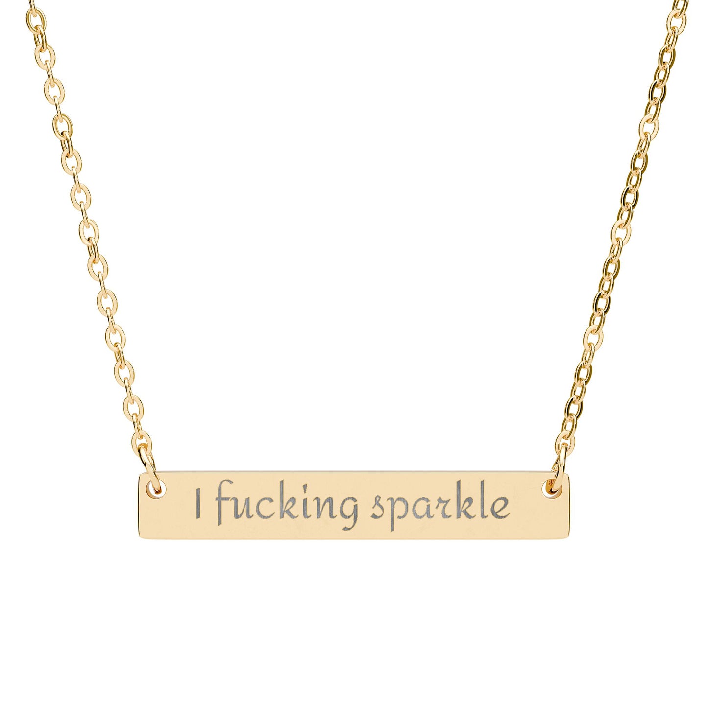 I f*cking sparkle Horizontal Bar Necklace | Engraved Nameplate, Silver or Black