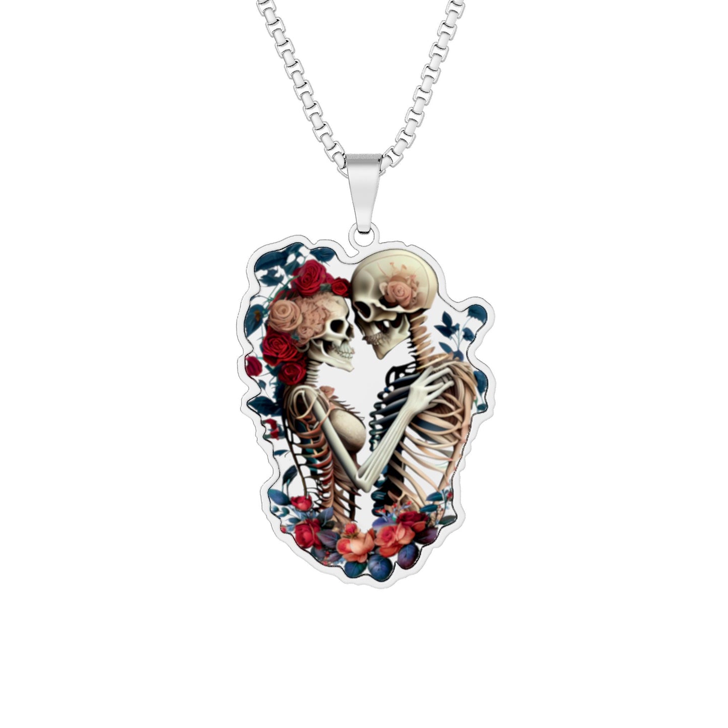 Skeleton Couple Photo Pendant | Personalized Gothic Romance Necklace, Day of the Dead Gift