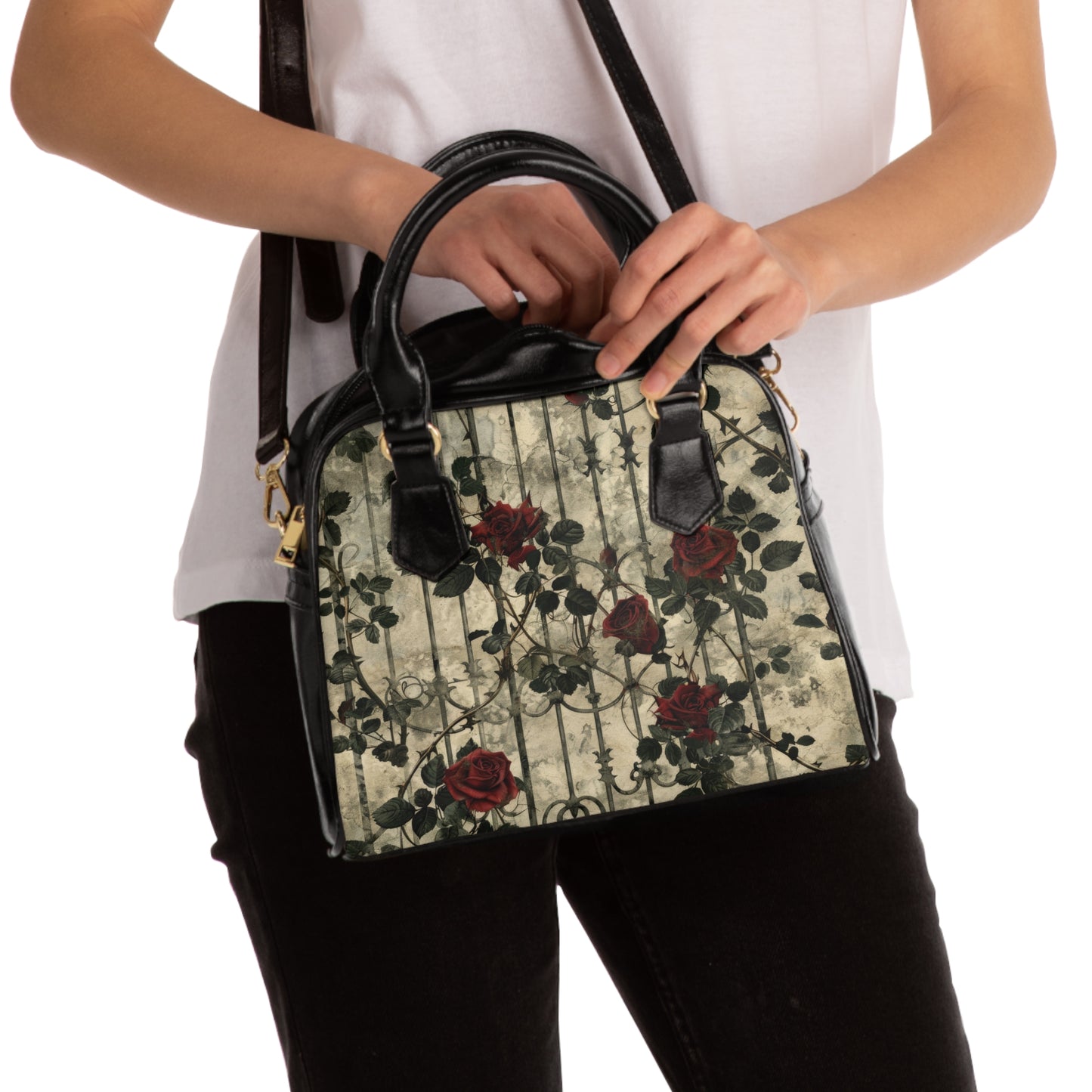 Gothic Roses Shoulder Handbag — Cast Iron Fence Floral Design