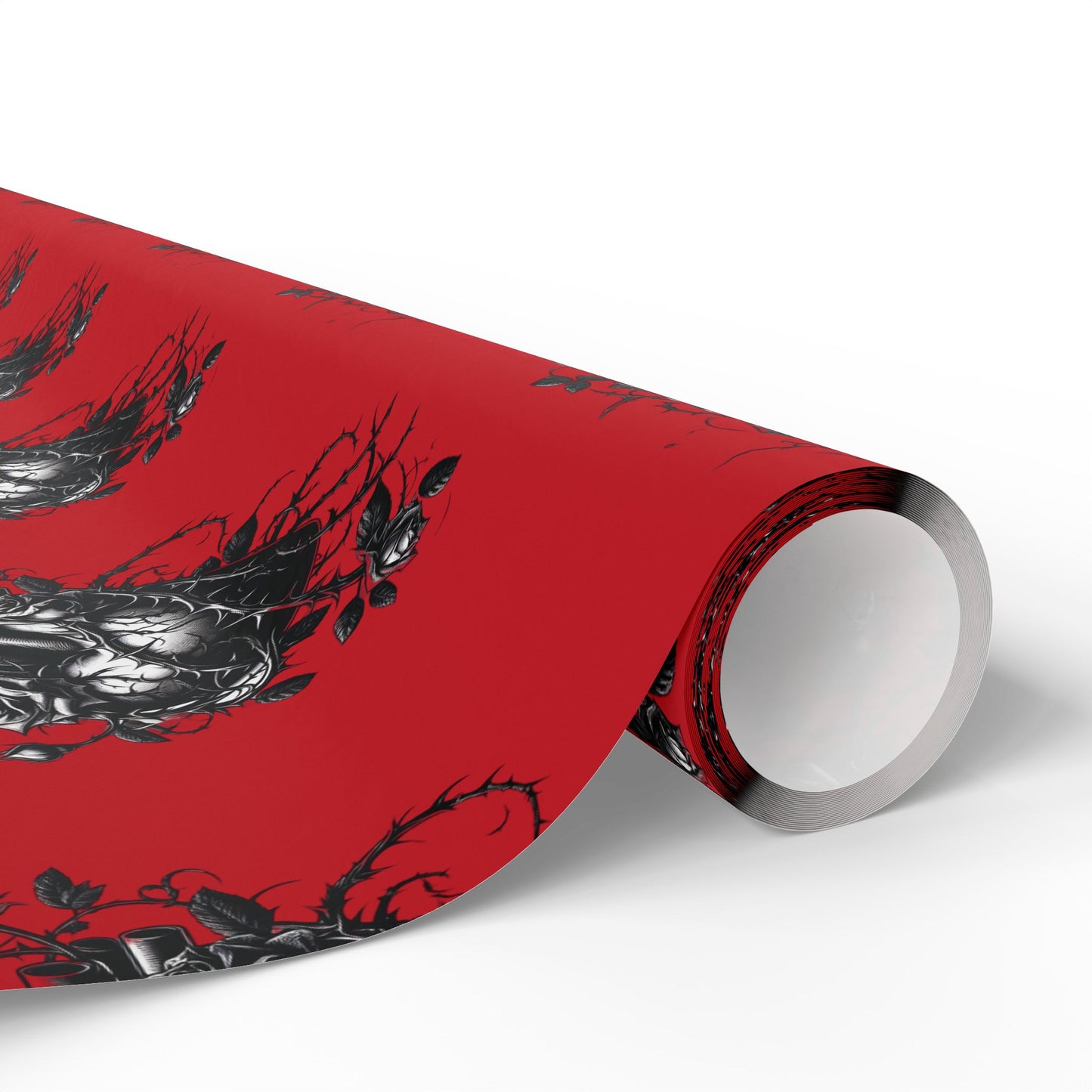 Skull & Roses Red Wrapping Paper Roll — Gothic Holiday Gift Wrap