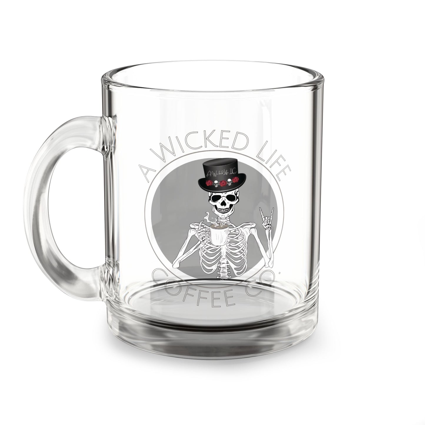 Skeleton Glass Coffee Mug - A Wicked Life Logo