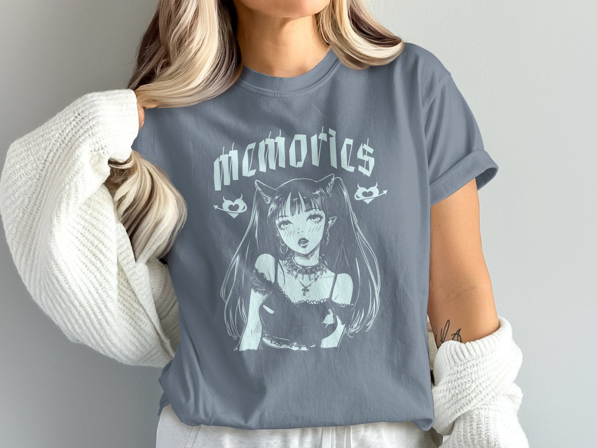 Memories Gothic Anime Print Grey Unisex T-shirt product type