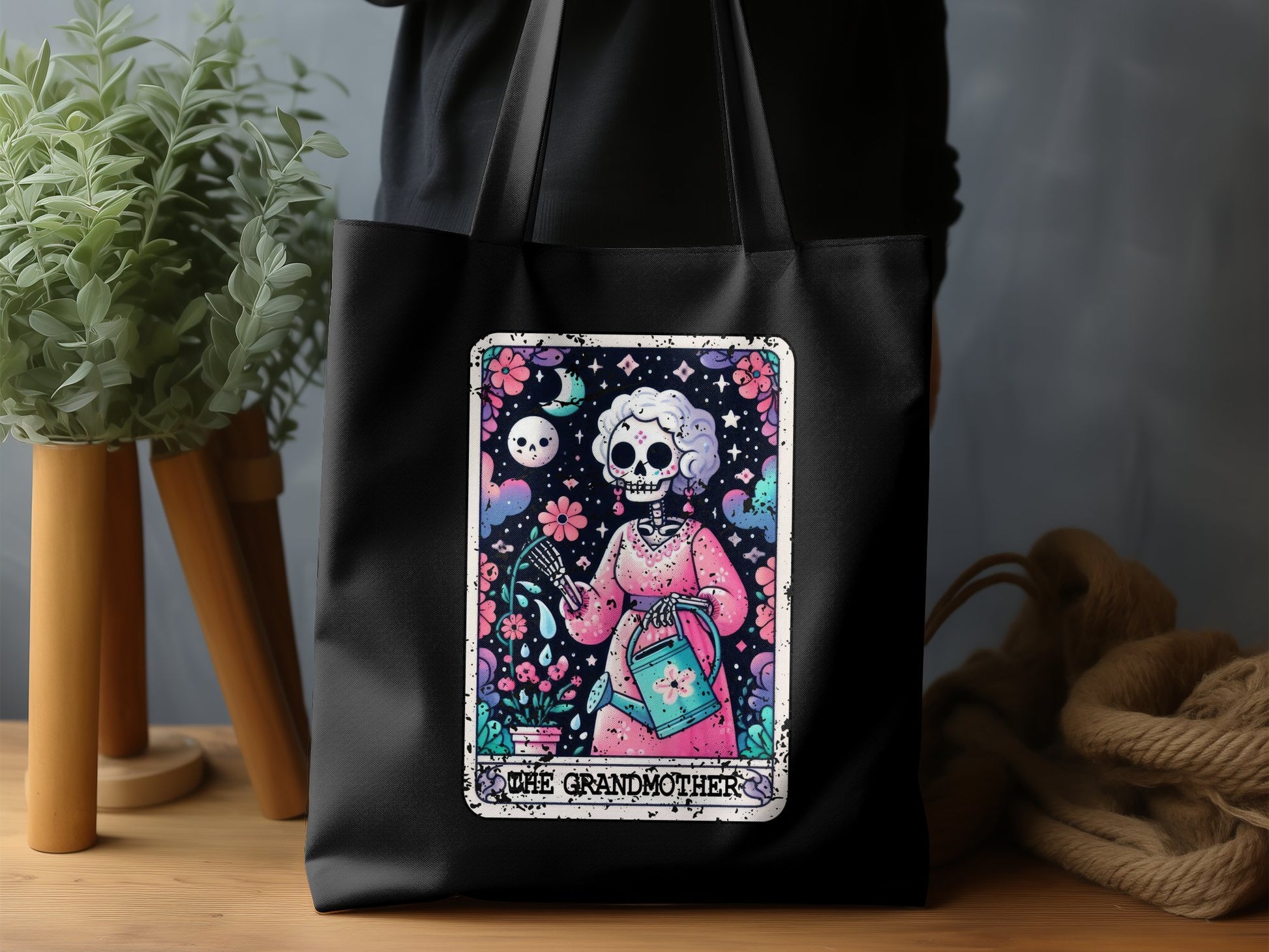 Whimsical Skeleton Grandma Art Reusable Tote Bag product