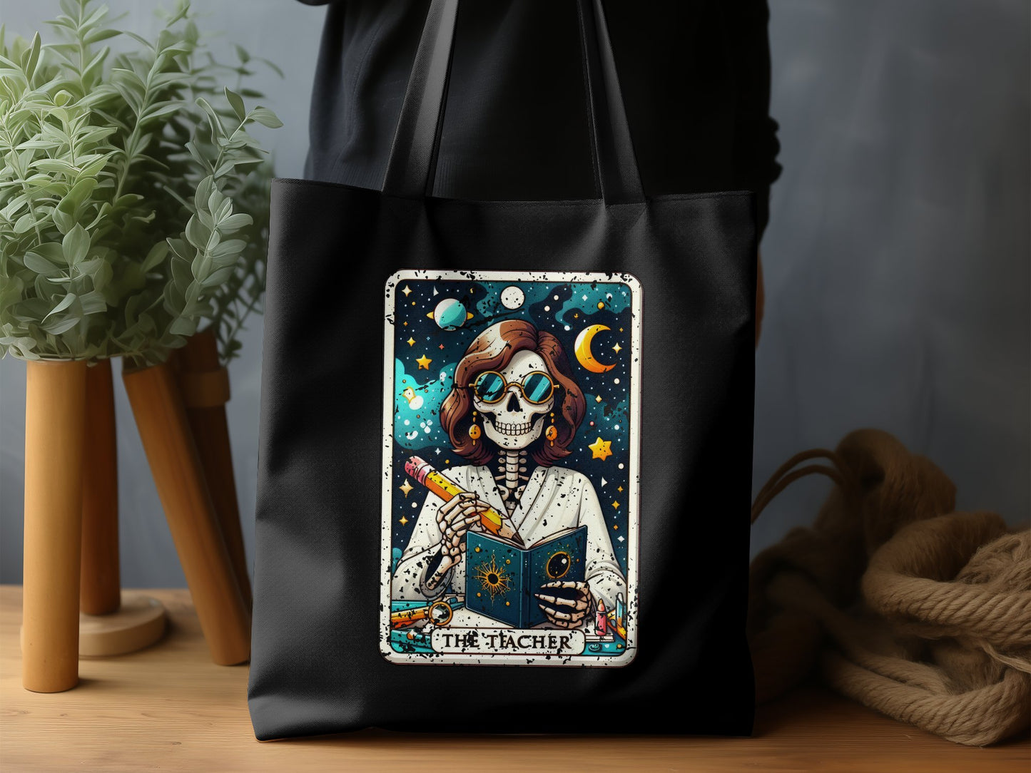 Mystical Skeleton Teacher Graphic Art Tote Bag product