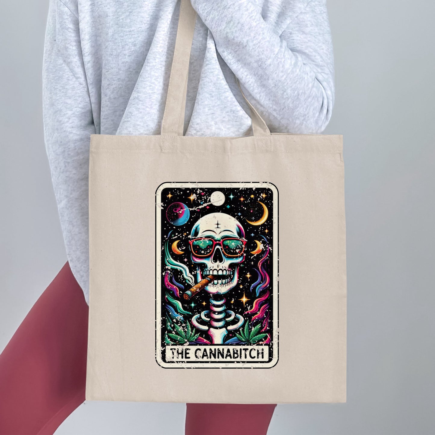 The Cannabitch Skull with Glasses Tote Bag product type