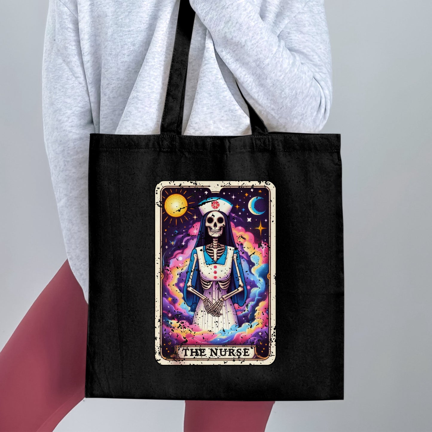 Vintage Tarot Card The Nurse Skeleton Art Tote Bag product type