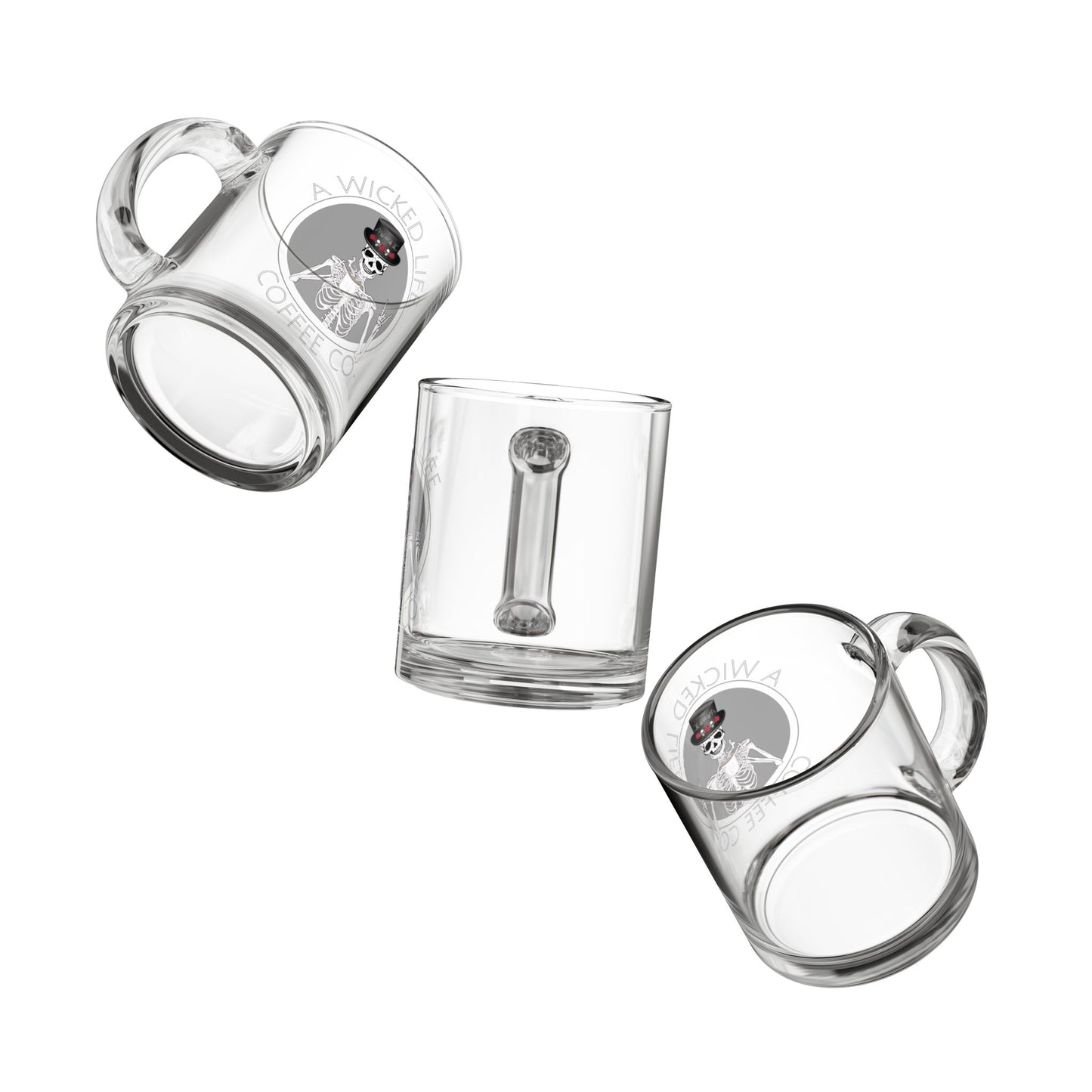 Skeleton Glass Coffee Mug - A Wicked Life Logo