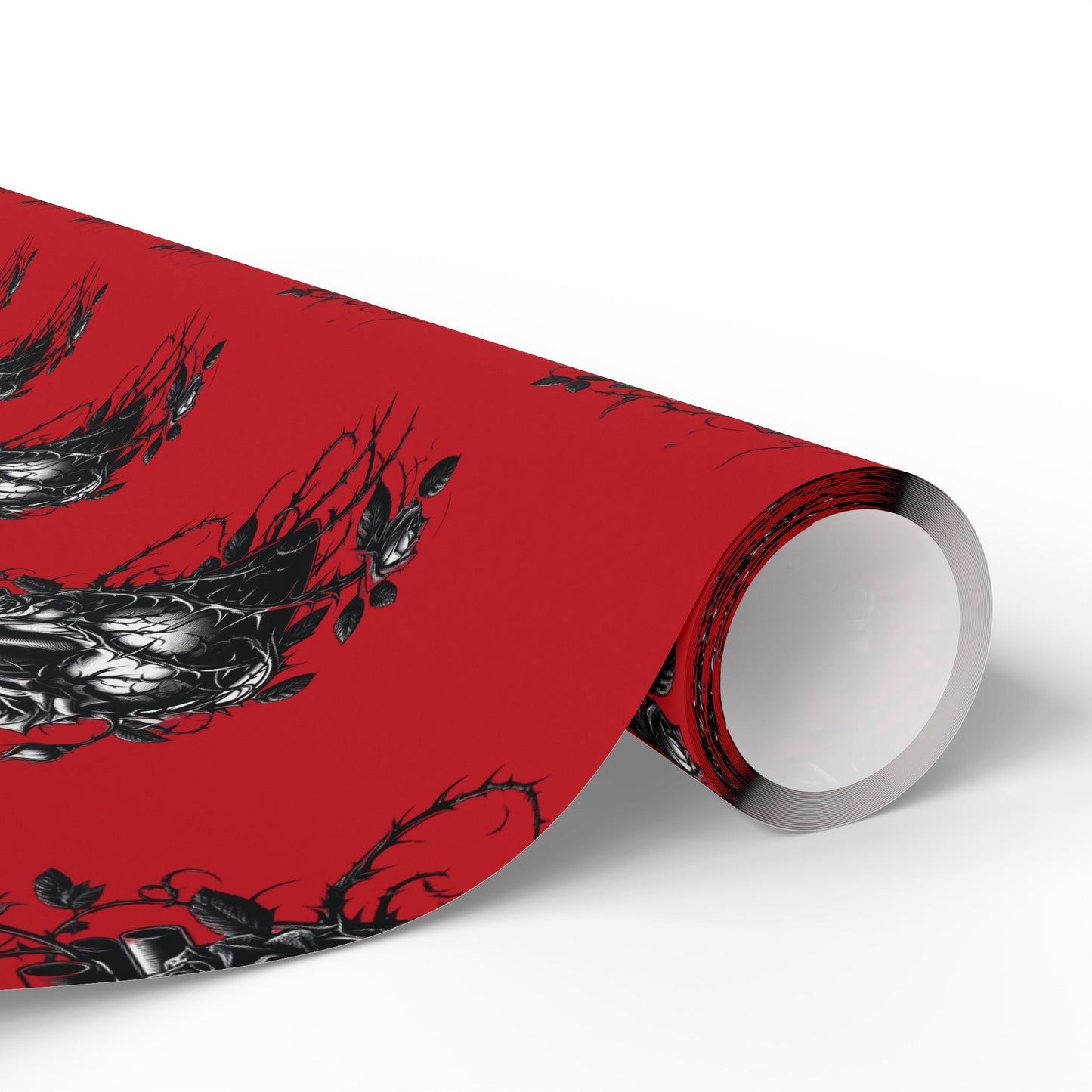 Skull & Roses Red Wrapping Paper Roll — Gothic Holiday Gift Wrap