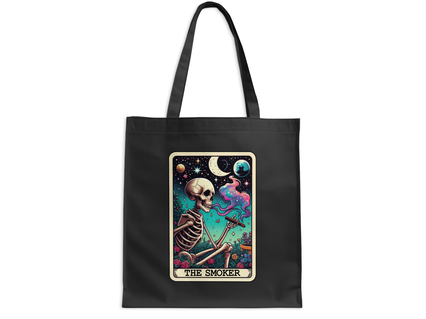 Vibrant Skeleton Smoking Under the Stars Tote Bag product type