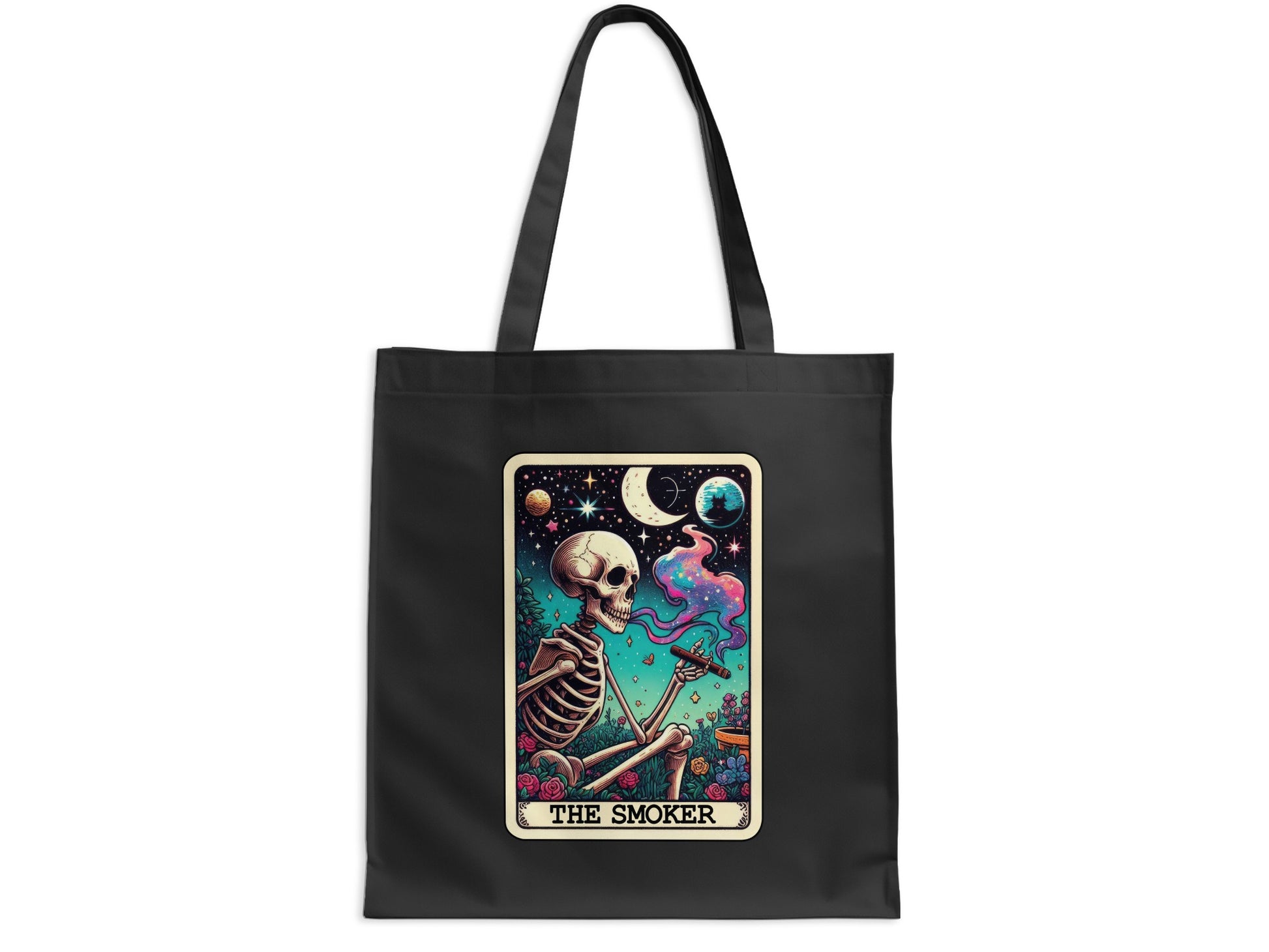 Vibrant Skeleton Smoking Under the Stars Tote Bag product type