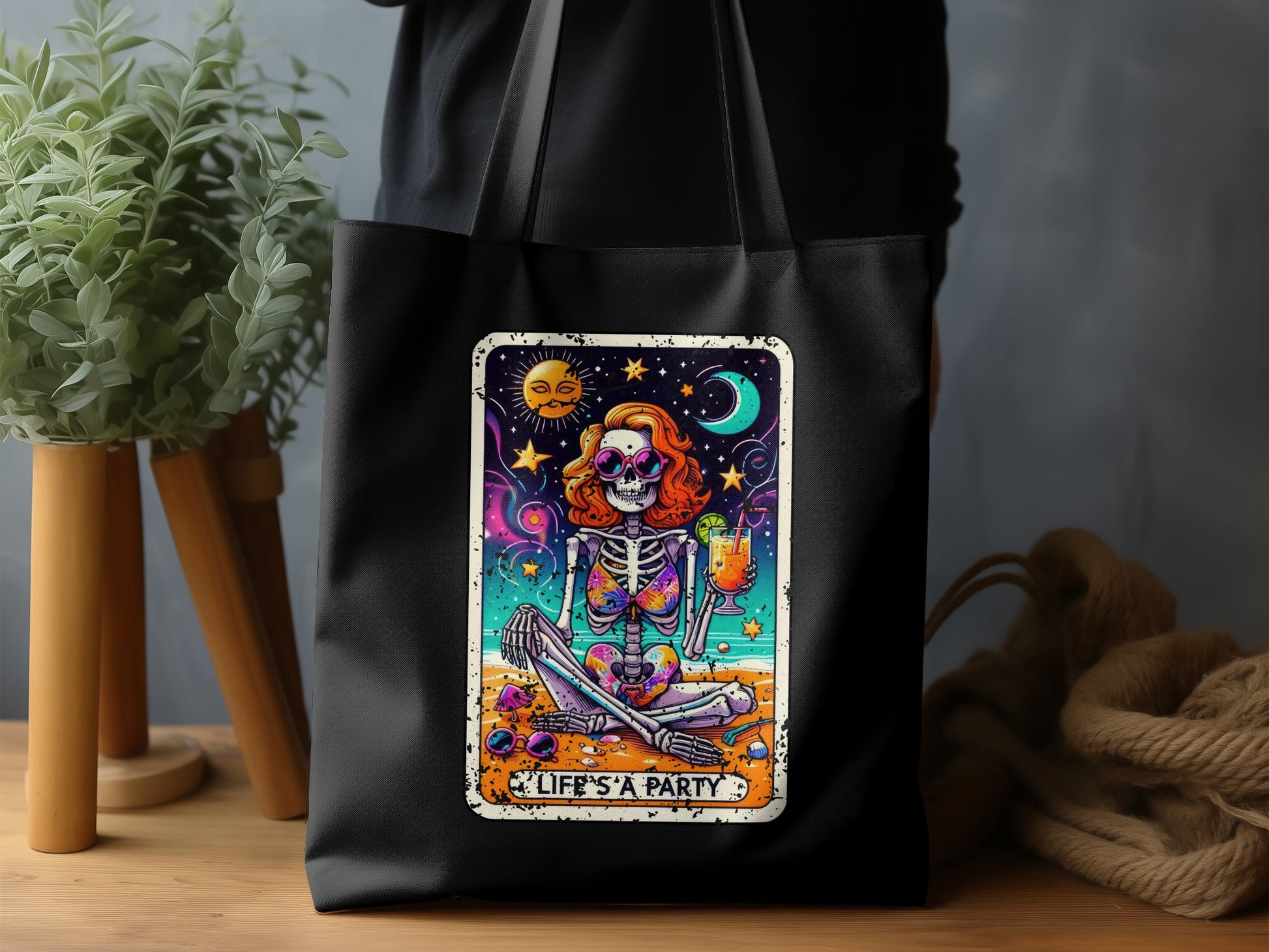 Life's A Party Skeleton Art Tote Bag product type