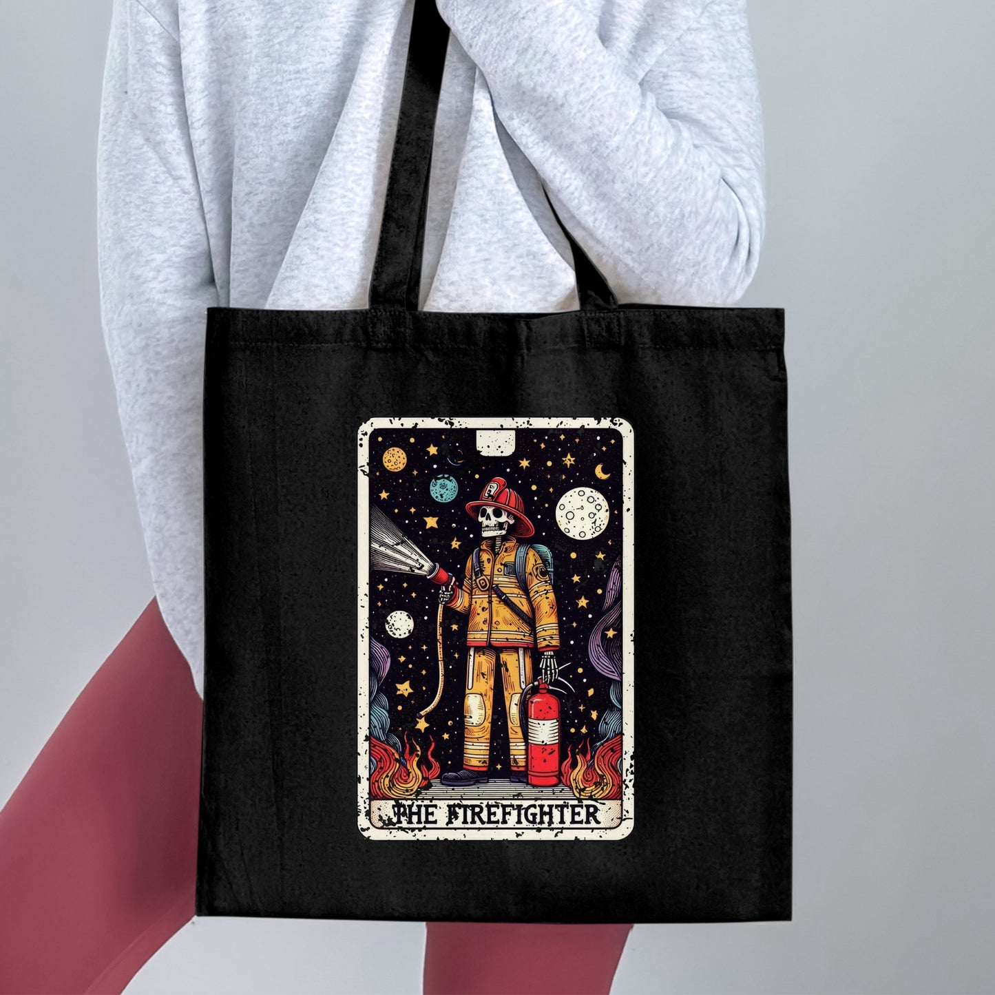 Bizarre Tarot Card Firefighter Artwork Black Tote product