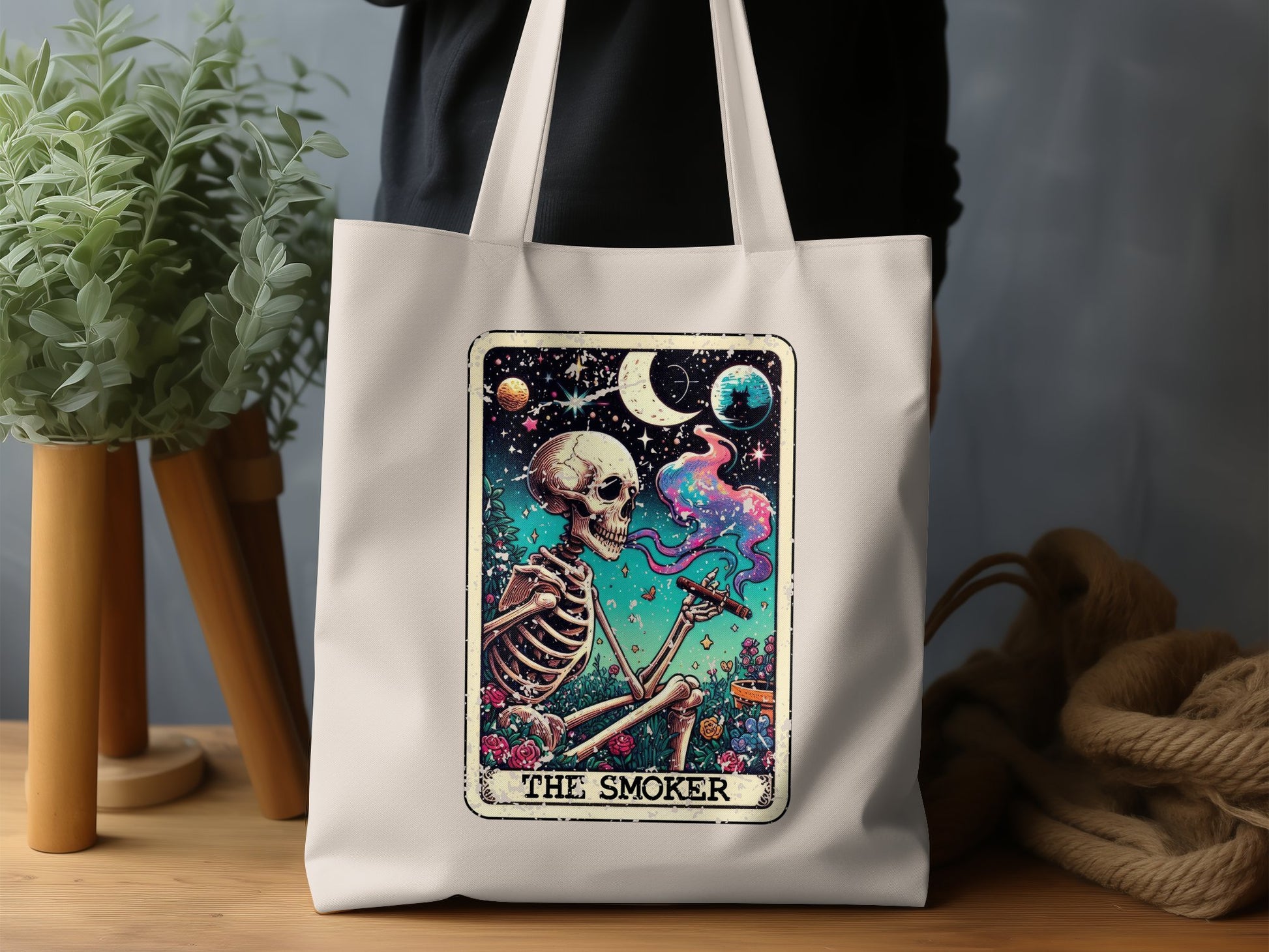 The Smoker Fantasy Skeleton Artwork Tote Bag product type