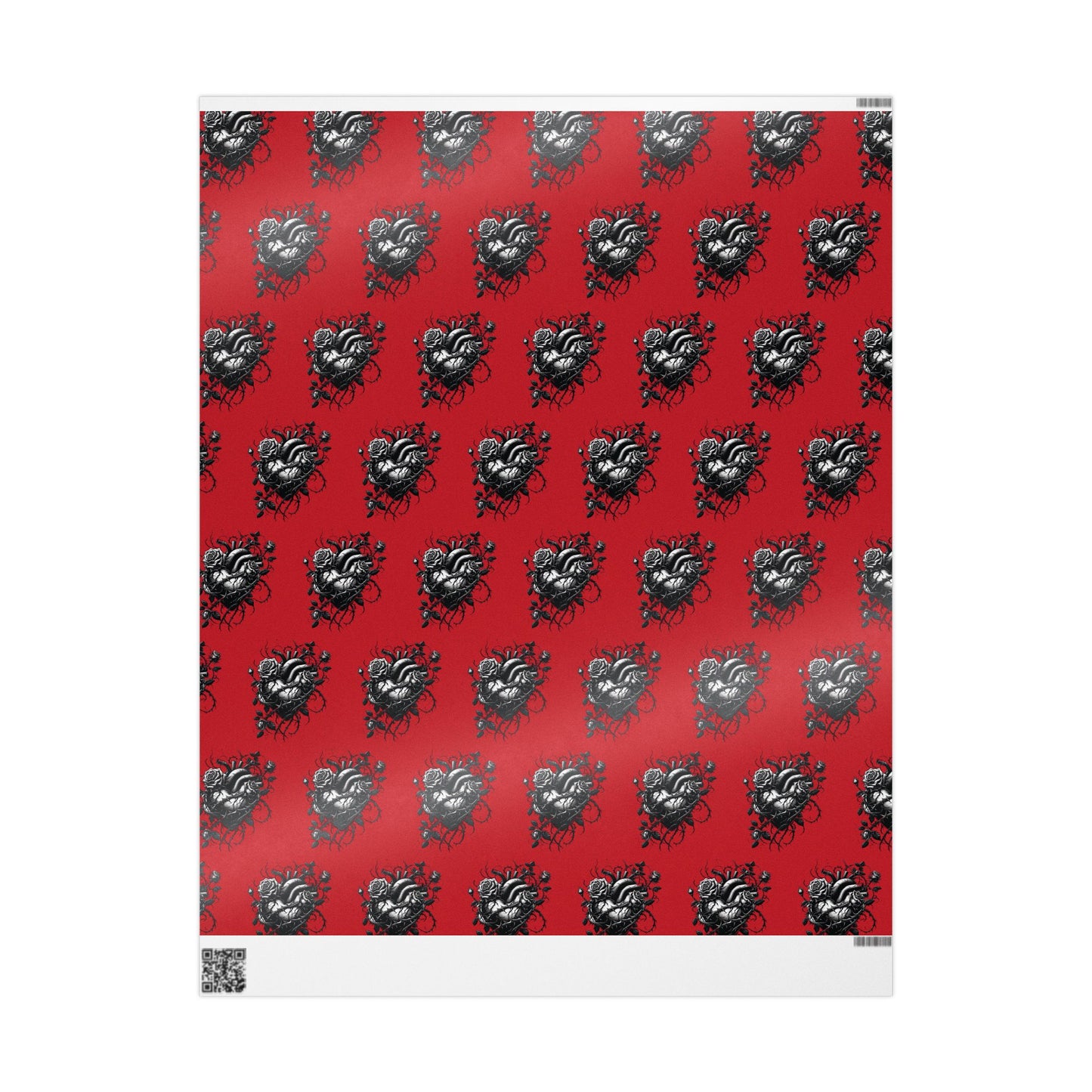 Skull & Roses Red Wrapping Paper Roll — Gothic Holiday Gift Wrap