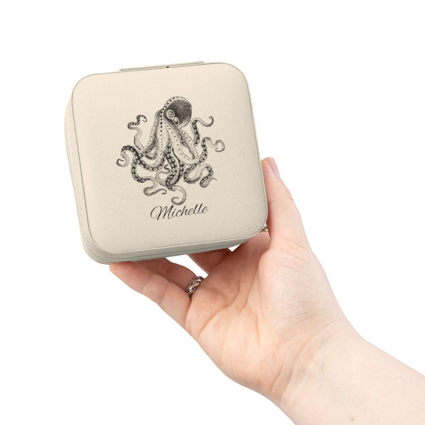 Octopus Illustration Jewelry Travel Case | Personalized Name Option