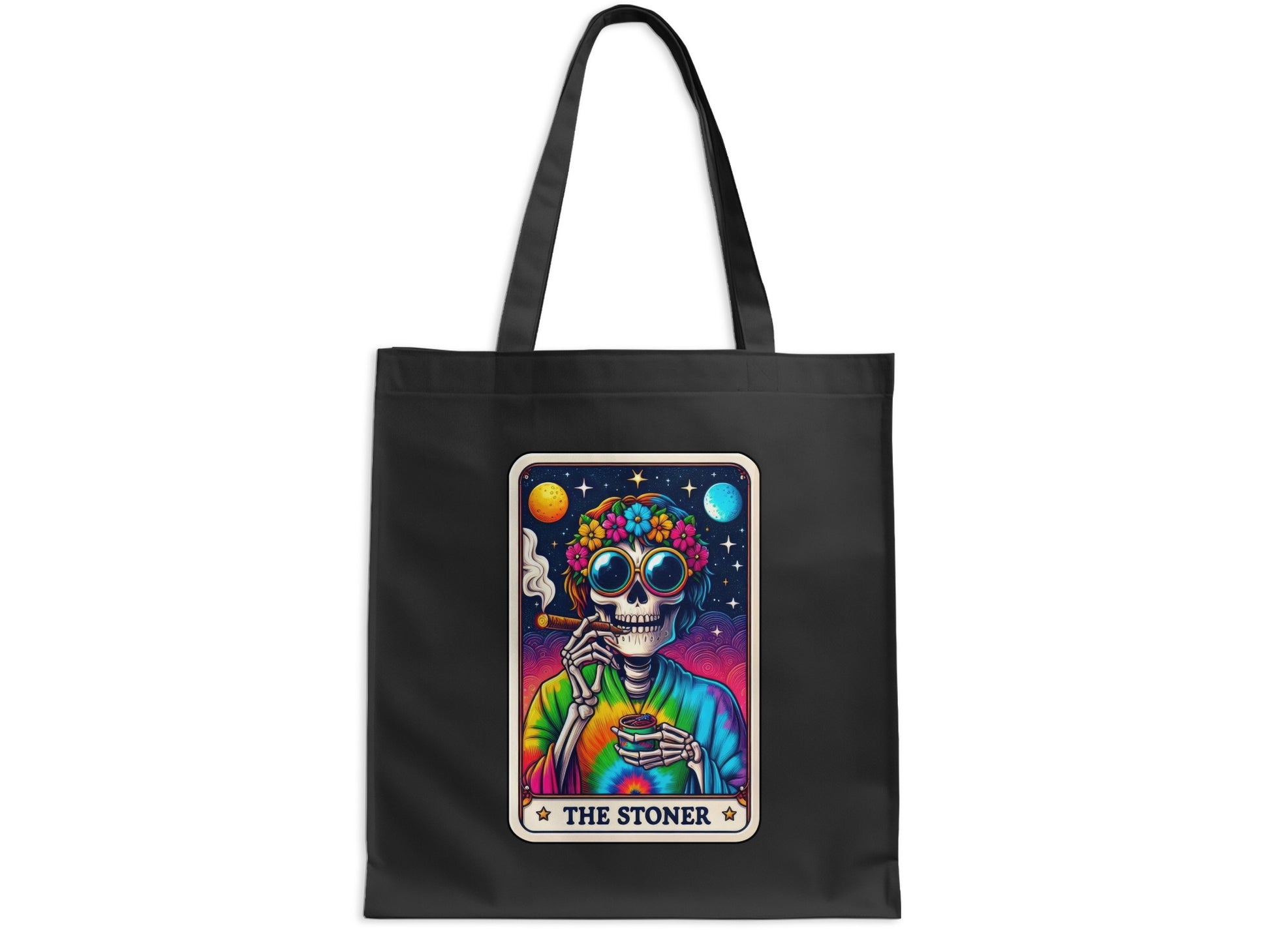 The Stoner Skeleton with Flowers Graphic Tote Bag product type