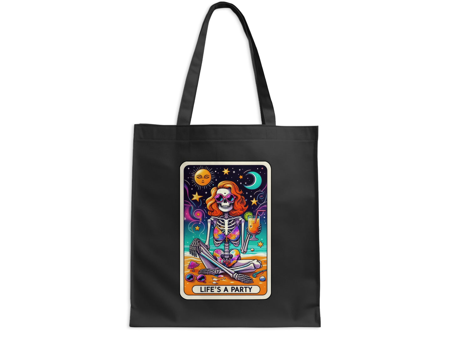Life's a Party Skeleton Tarot Card Illustration product tote