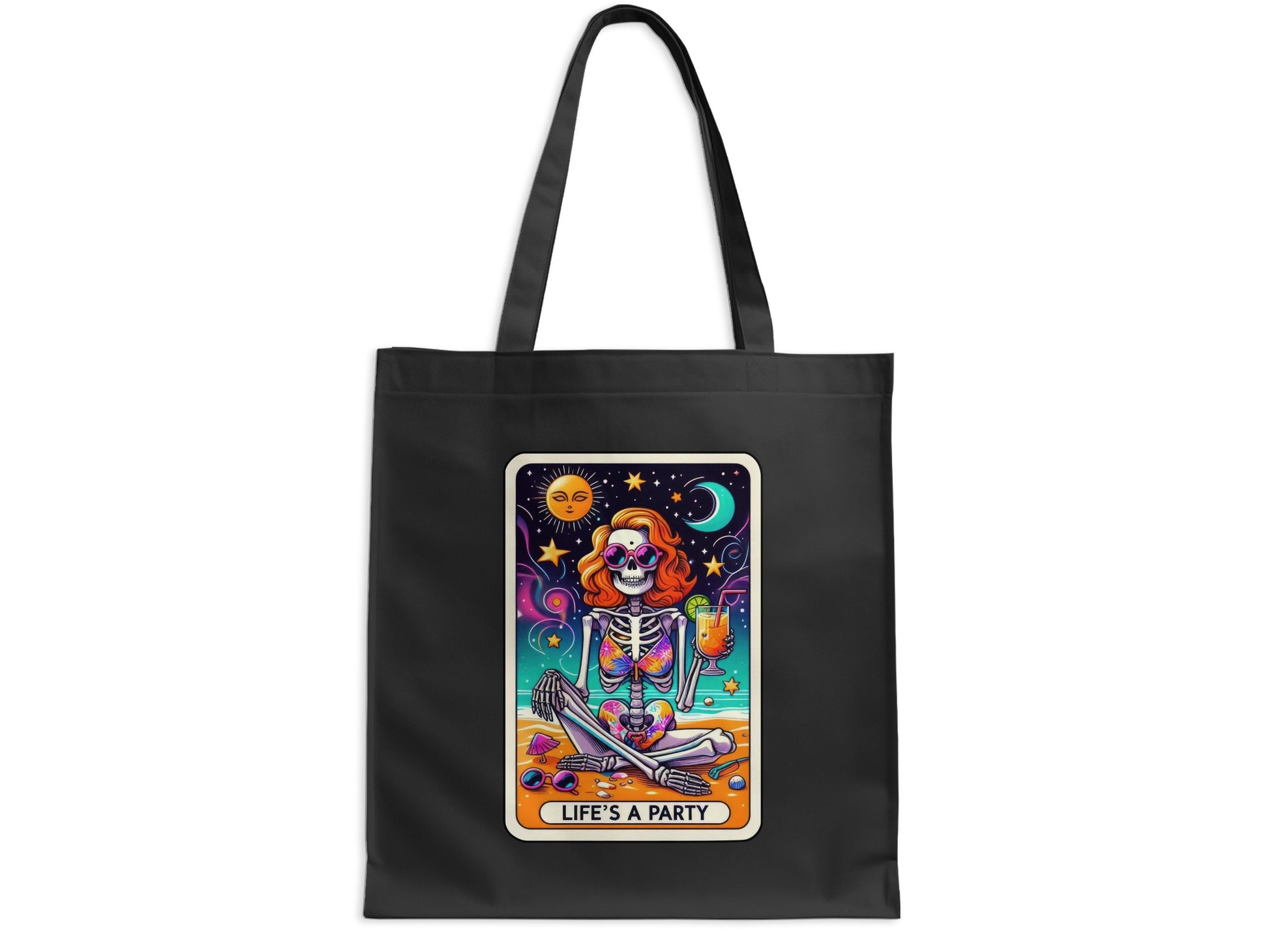 Life's a Party Skeleton Tarot Card Illustration product tote