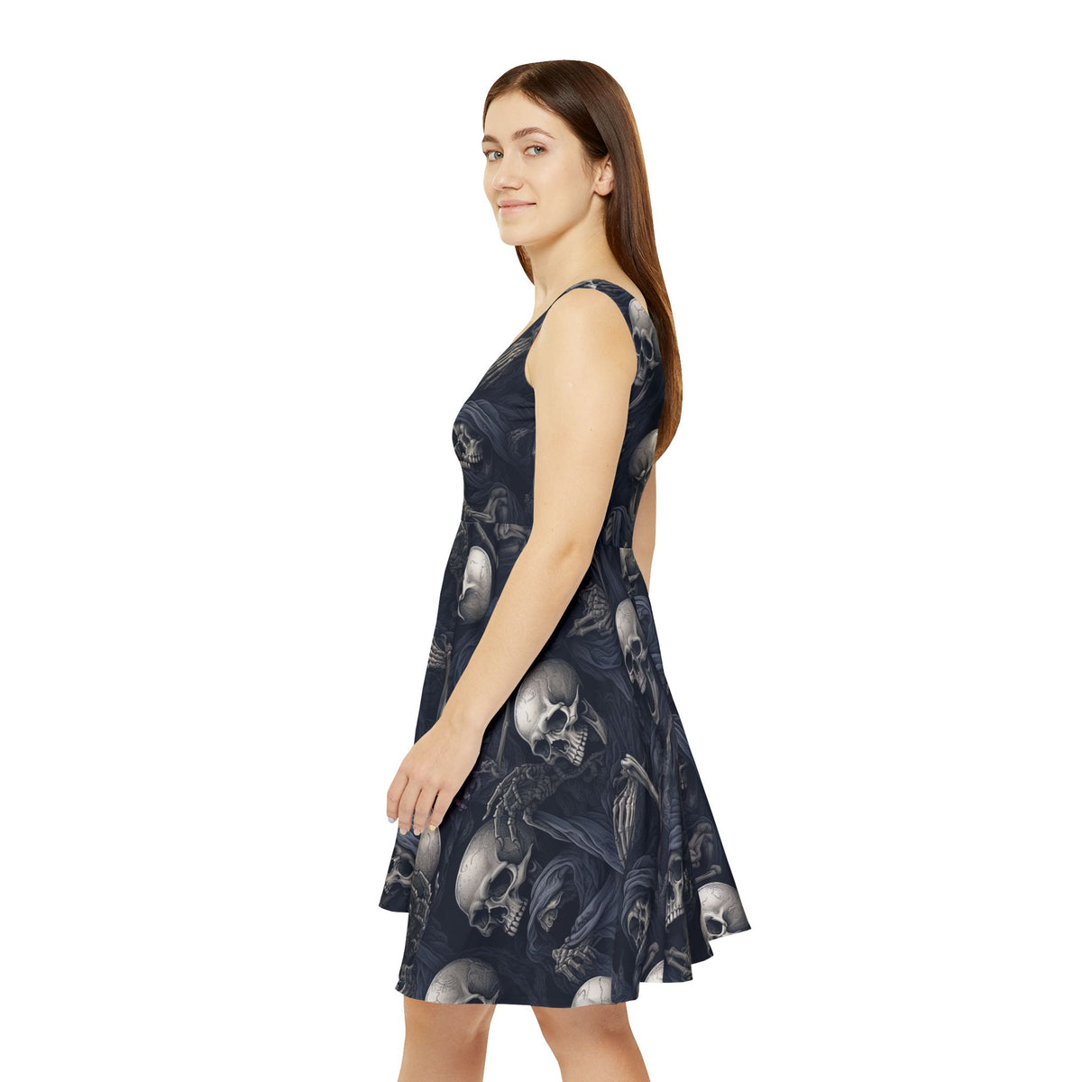 Skulls and Grim Reapers Skater Dress | Dark Gothic Skeleton All-Over Print