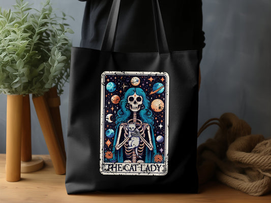 The Cat Lady Skeleton Cosmic Design Tote Bag product type