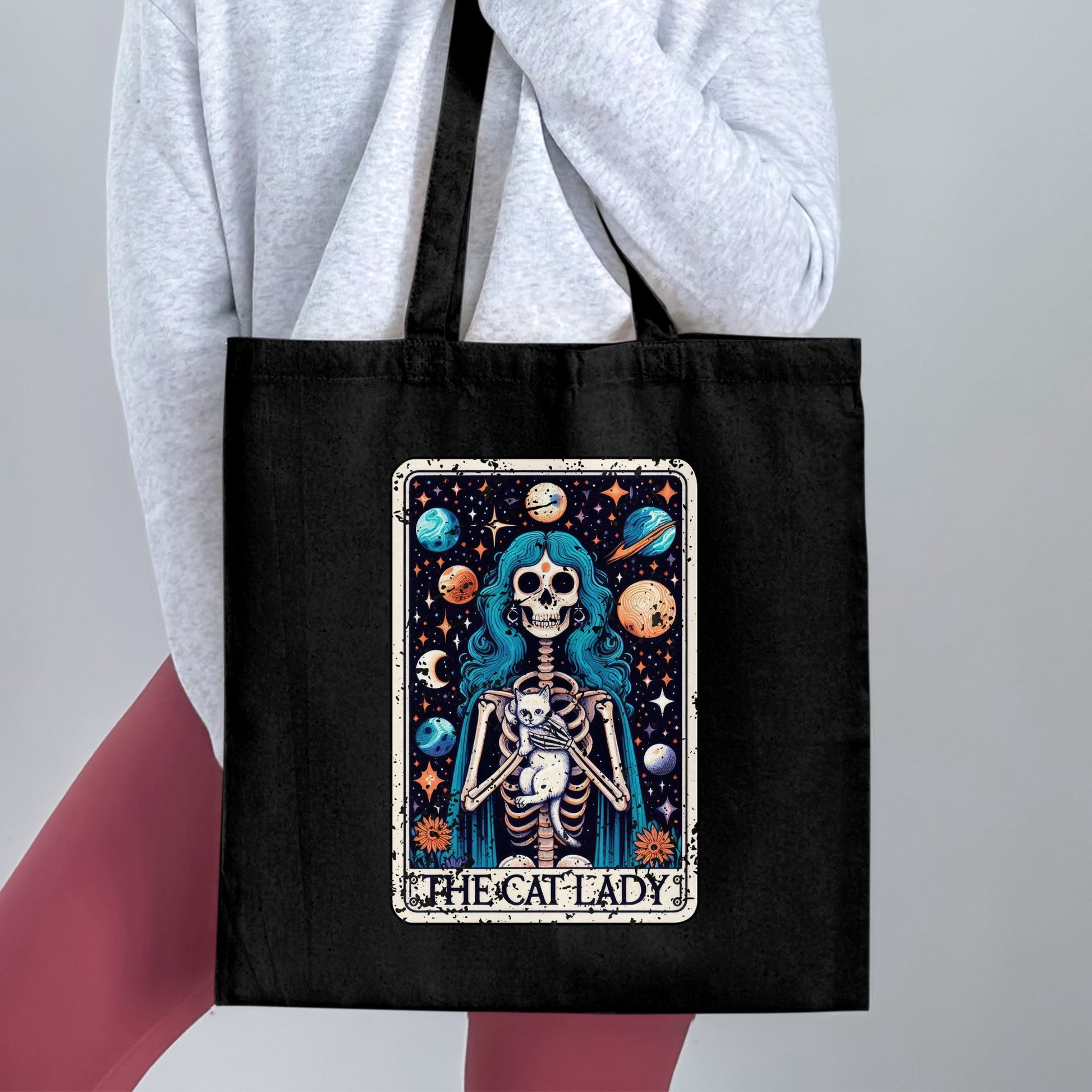 Skeleton Cat Lady Universe Art Tote Bag product