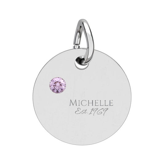 Birthstone Circle Charm Engraved Pendant | Personalized Birthstone Jewelry
