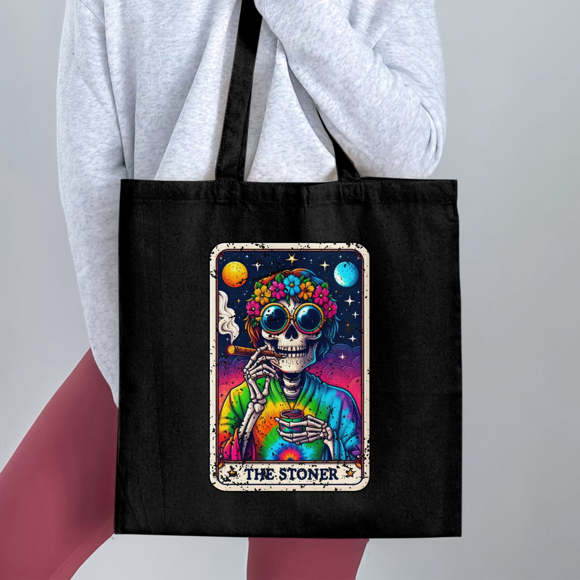 The Stoner Skeleton Psychedelic Art Tote Bag product type