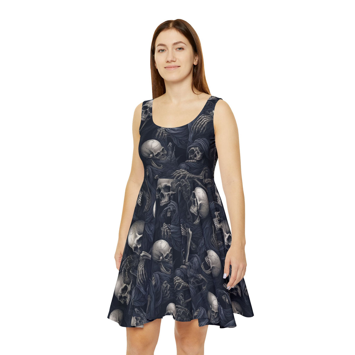 Skulls and Grim Reapers Skater Dress | Dark Gothic Skeleton All-Over Print
