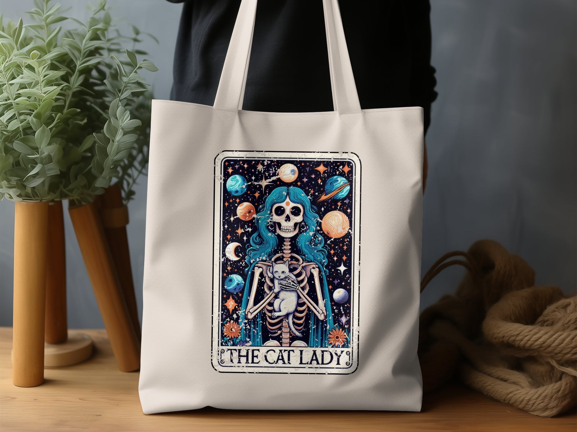 The Cat Lady Skeleton Galaxy Design Tote Bag product
