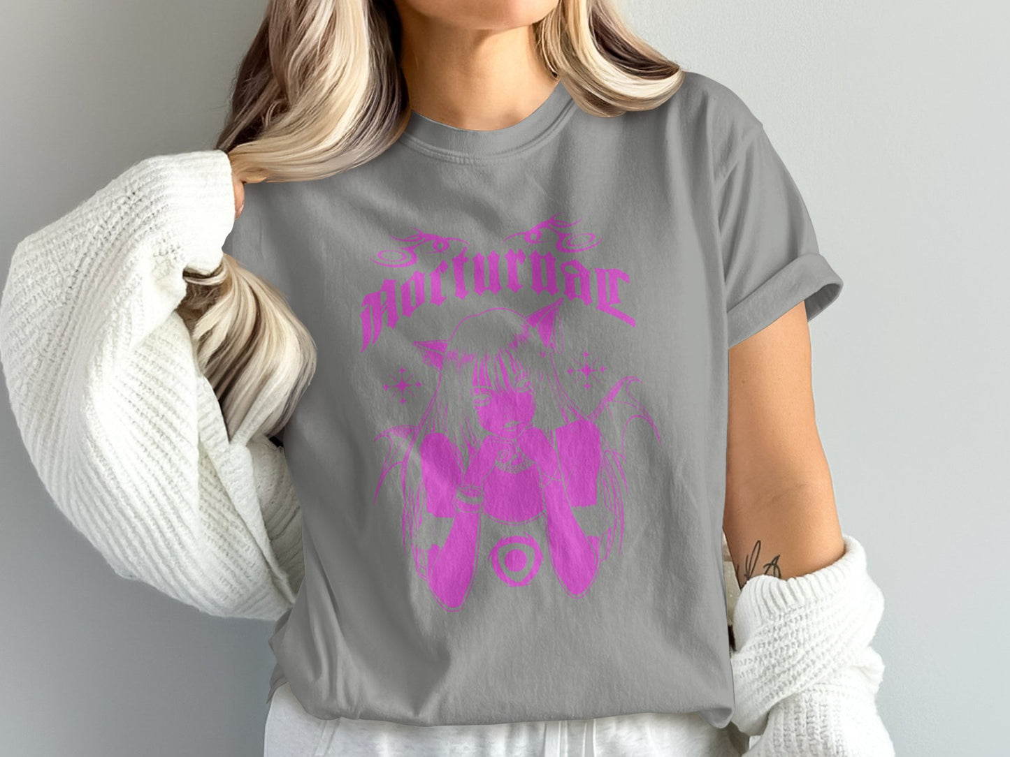 Aesthetic Gray T-Shirt with Pink Graphic Design product