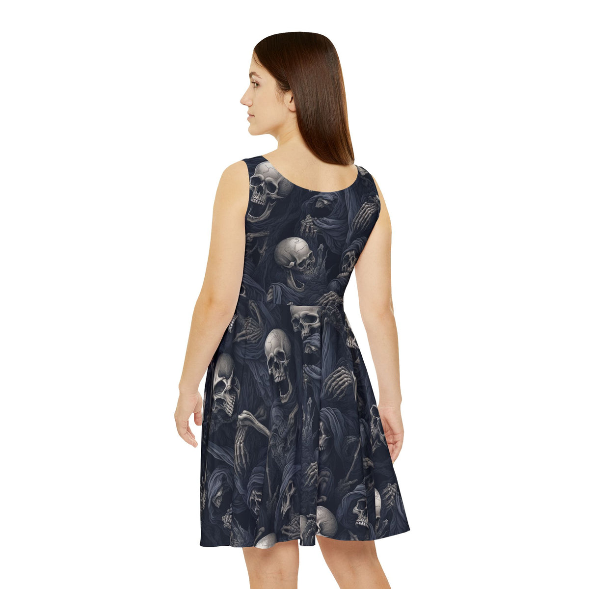 Skulls and Grim Reapers Skater Dress | Dark Gothic Skeleton All-Over Print