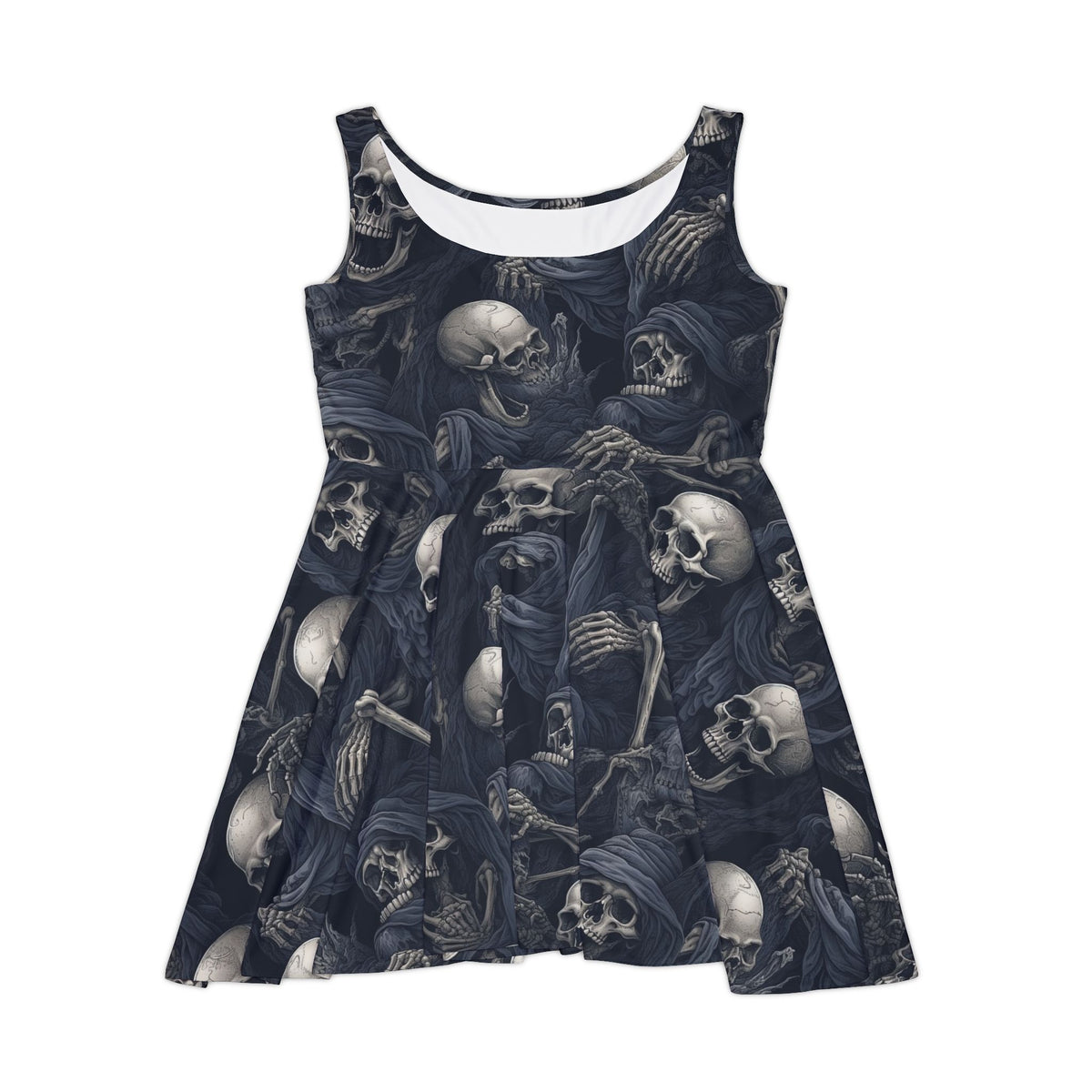 Skulls and Grim Reapers Skater Dress | Dark Gothic Skeleton All-Over Print