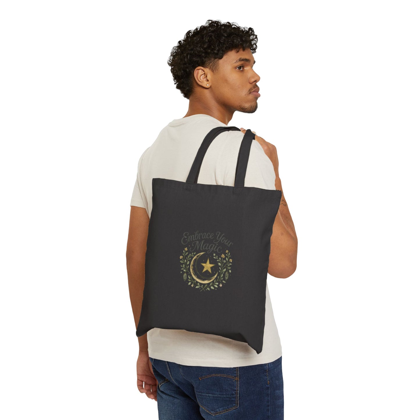 Embrace Your Magic tote bag | crescent moon star botanical design