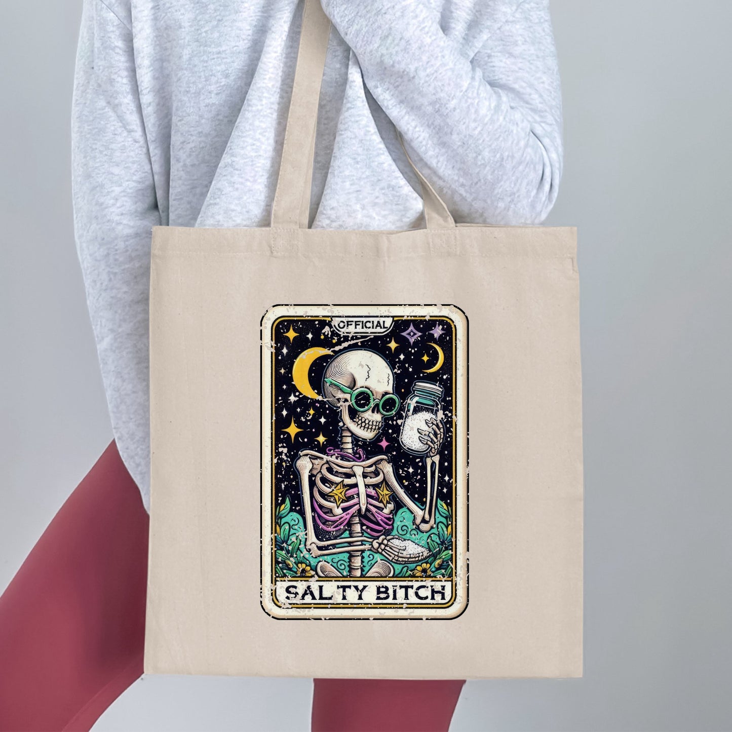 Official Salty Bitch Skeleton and Moon Tote Bag product type